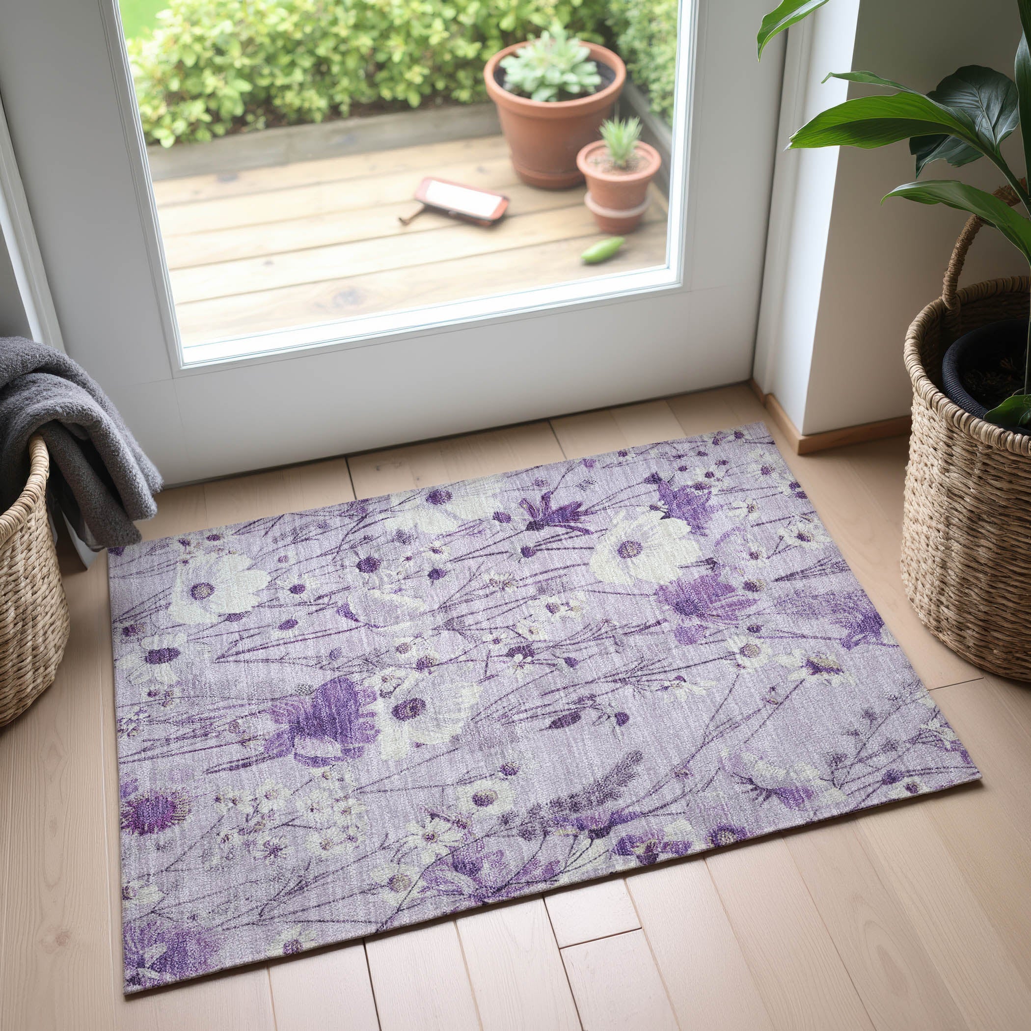 Florence Machine Washable Transitional Lavender Purple Rug 1'8" x 2'6" #shape_Rectangle