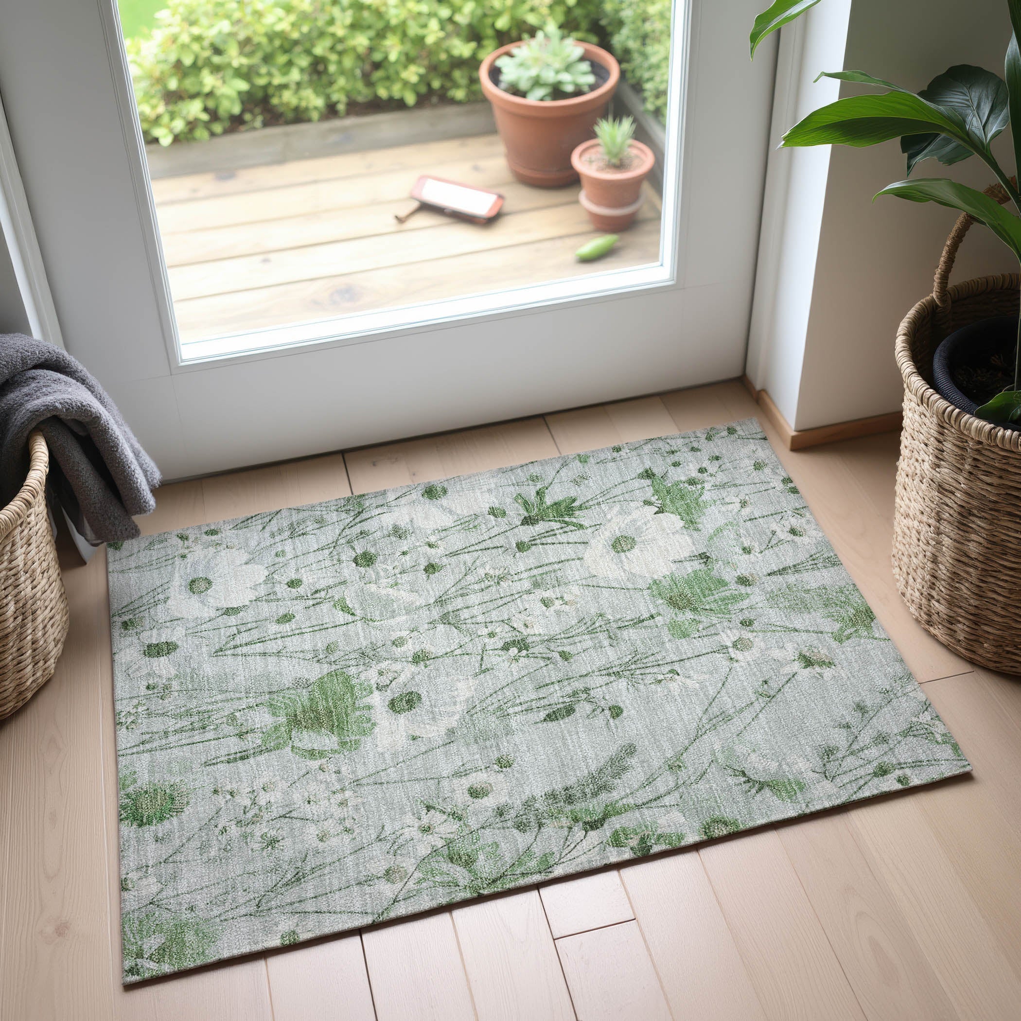 Florence Machine Washable Transitional Mint Green Rug 1'8" x 2'6" #shape_Rectangle