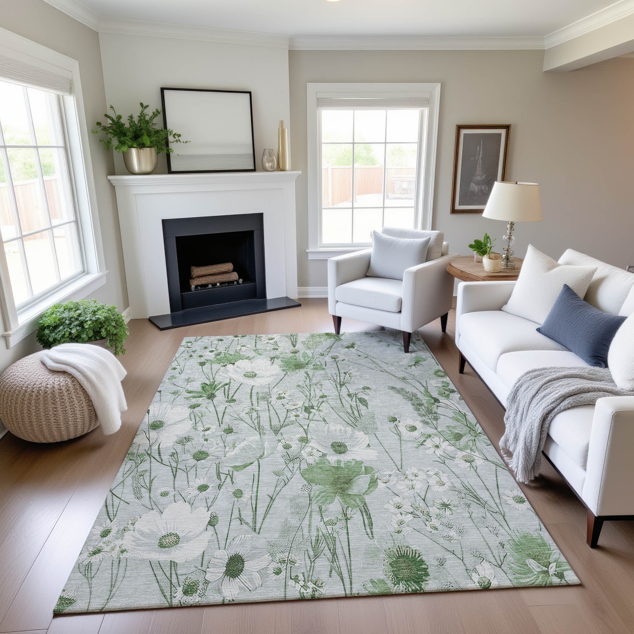 Florence Machine Washable Transitional Mint Green Rug 2'6" x 3'10" #shape_Rectangle