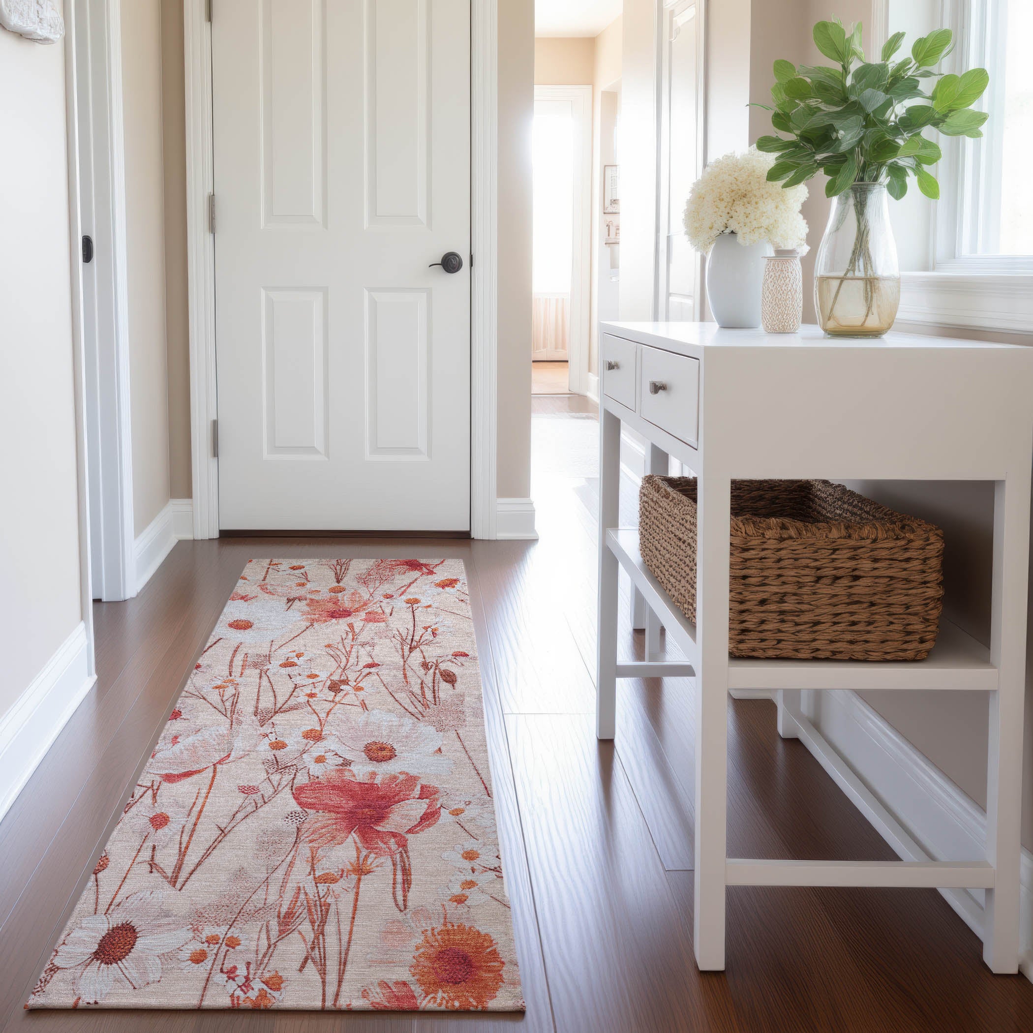 Florence Machine Washable Transitional Salmon Orange Rug 2'3" x 7'6" #shape_Runner