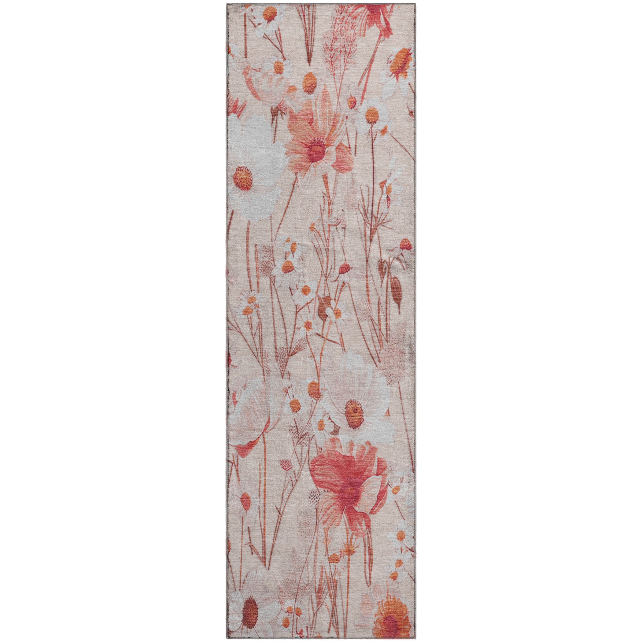 Florence Machine Washable Transitional Salmon Orange Rug 2'3" x 7'6" #shape_Runner