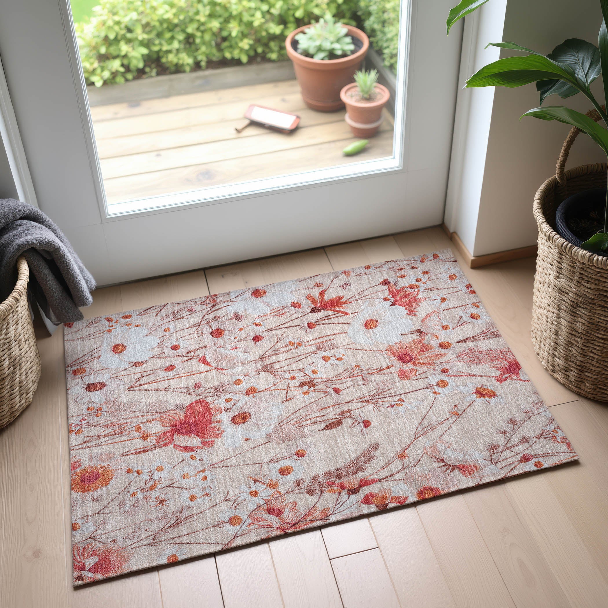 Florence Machine Washable Transitional Salmon Orange Rug 1'8" x 2'6" #shape_Rectangle