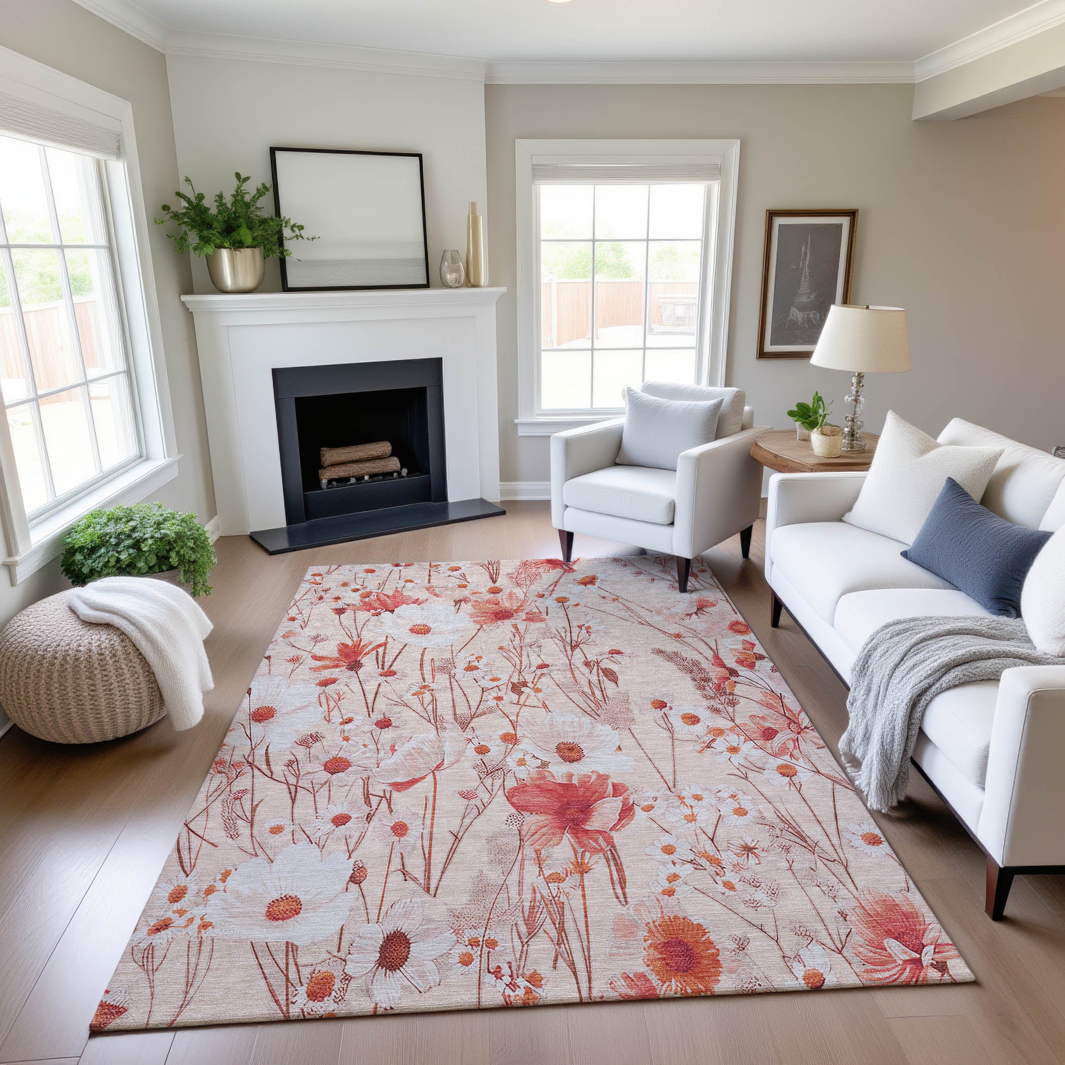 Florence Machine Washable Transitional Salmon Orange Rug 2'6" x 3'10" #shape_Rectangle