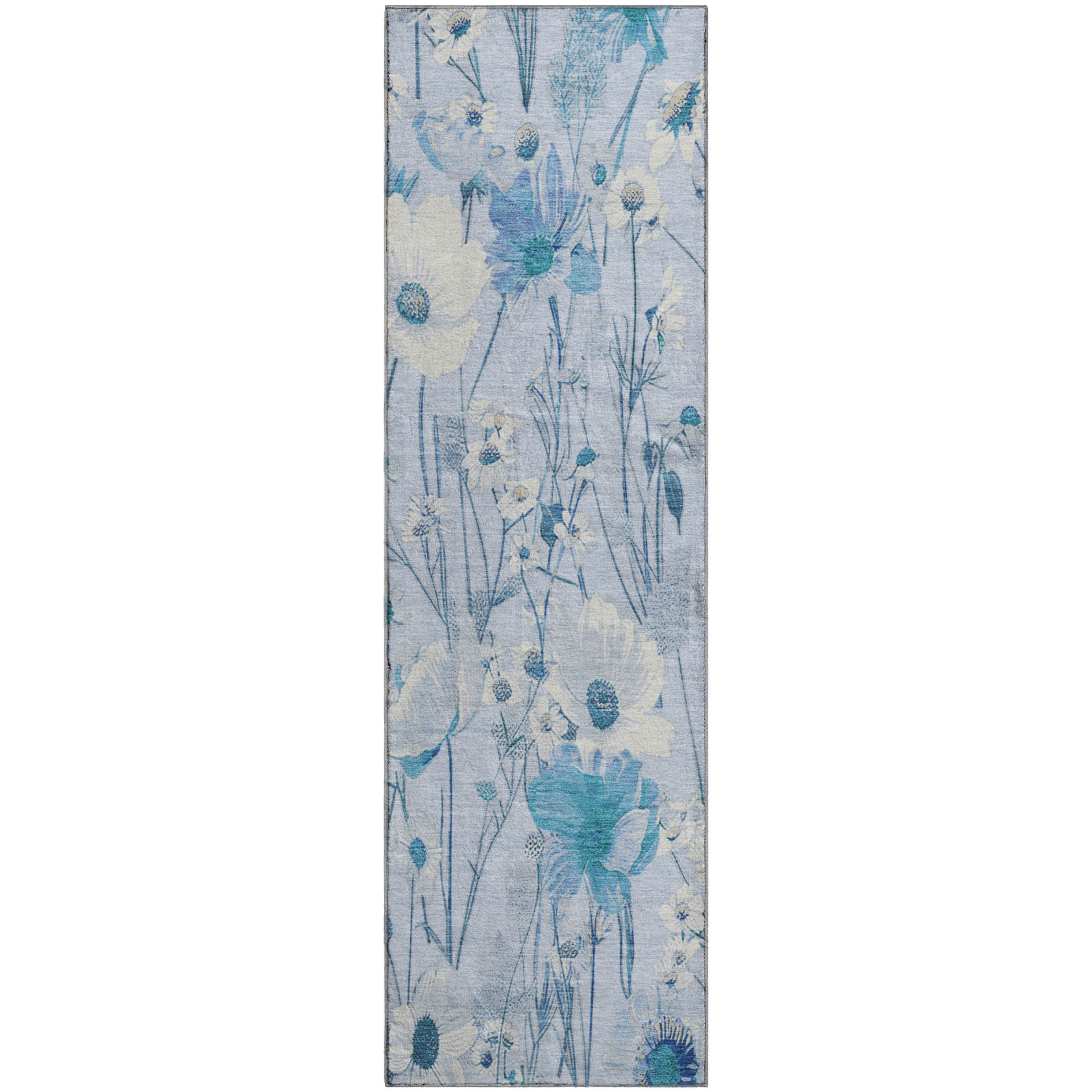 Florence Machine Washable Transitional Sky Blue Rug 2'3" x 7'6" #shape_Runner