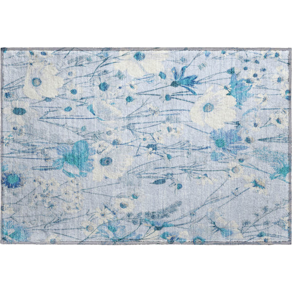 Florence Machine Washable Transitional Sky Blue Rug 1'8" x 2'6"