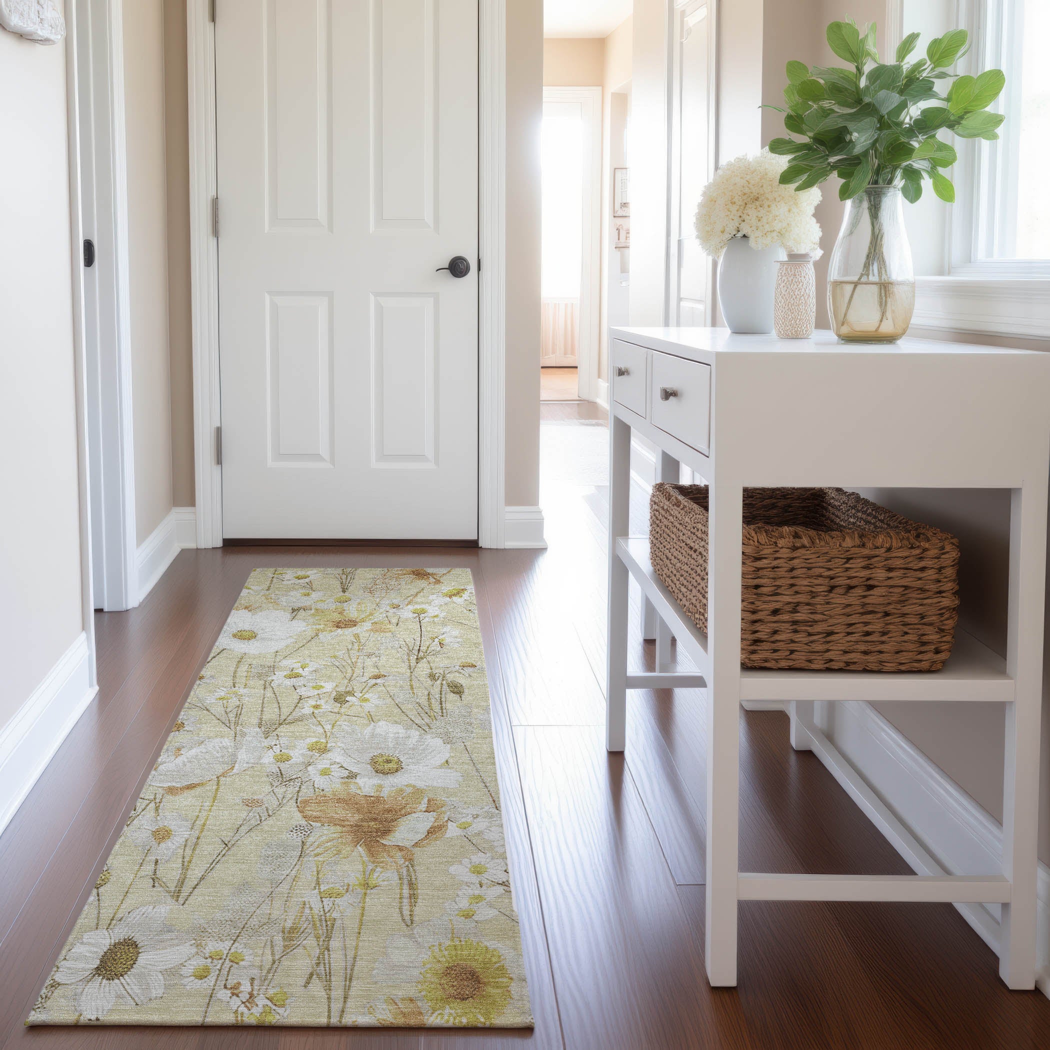 Florence Machine Washable Transitional Wheat Gold Rug 2'3" x 7'6" #shape_Runner