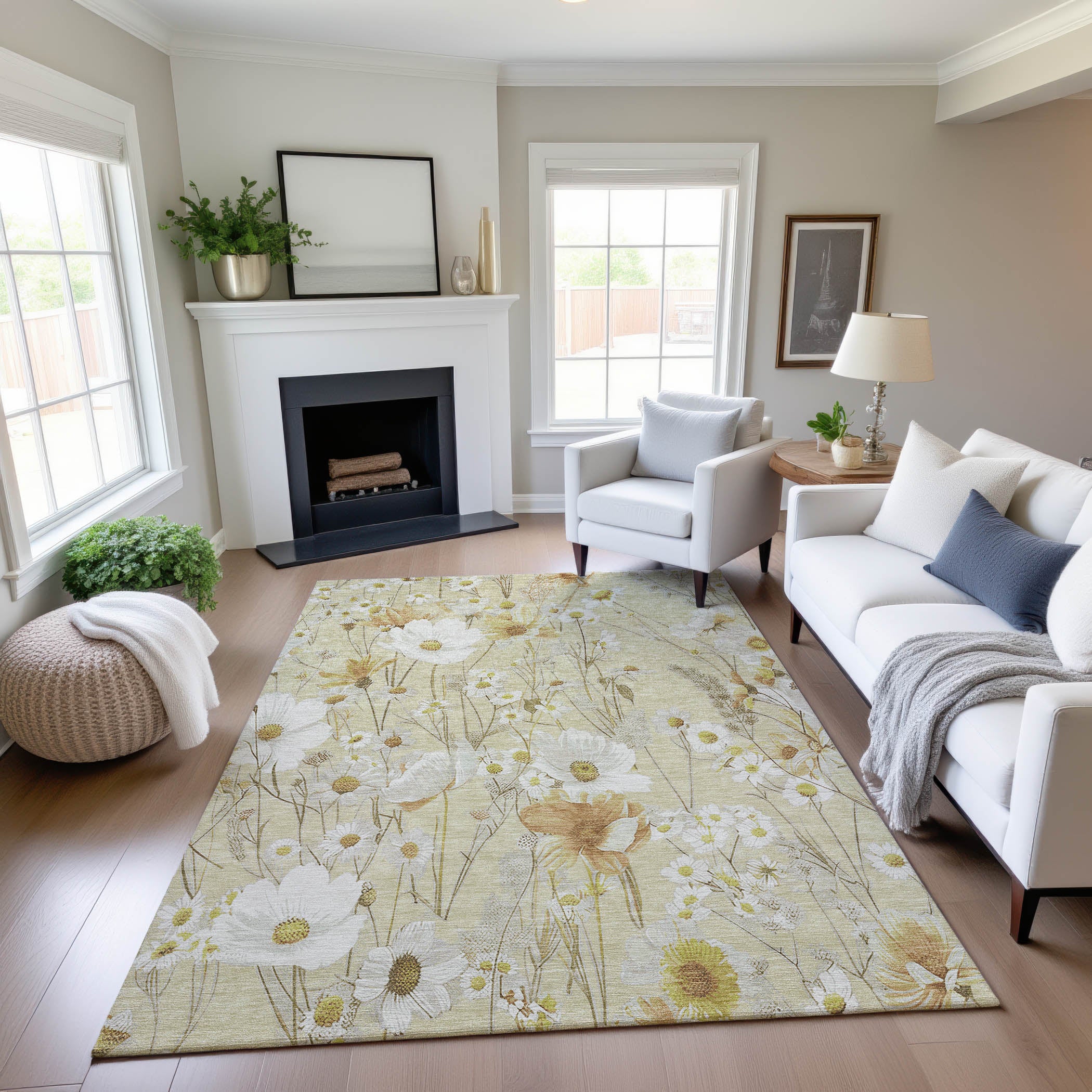 Florence Machine Washable Transitional Wheat Gold Rug 2'6" x 3'10" #shape_Rectangle
