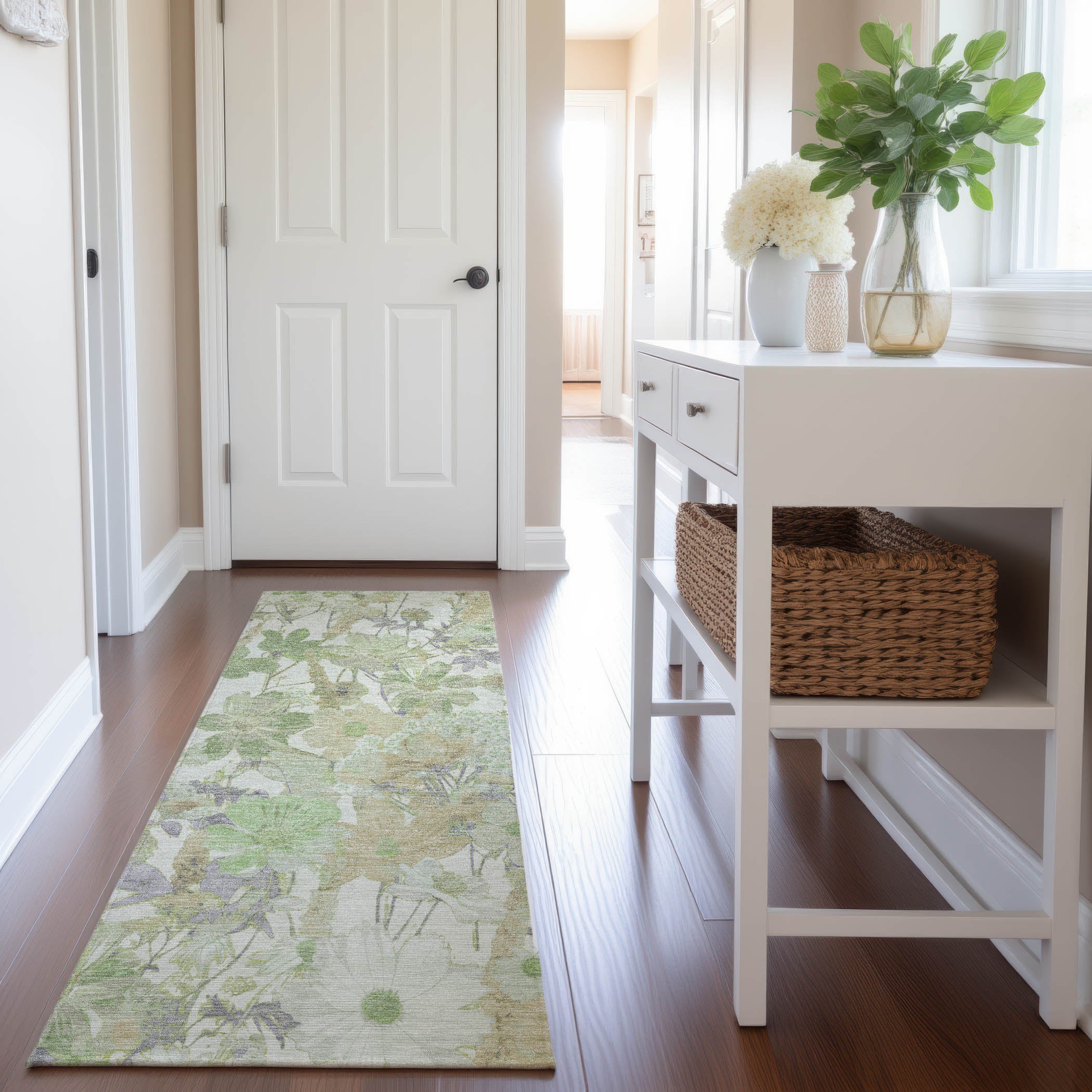 Chiang Mai Machine Washable Transitional Aloe Green Rug 2'3" x 7'6" #shape_Runner