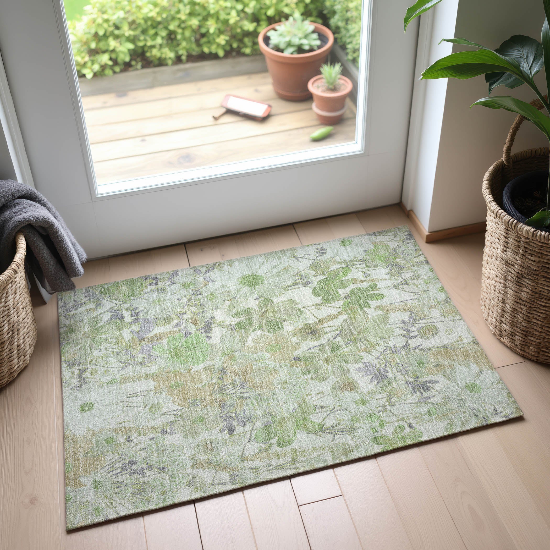 Chiang Mai Machine Washable Transitional Aloe Green Rug 1'8" x 2'6" #shape_Rectangle