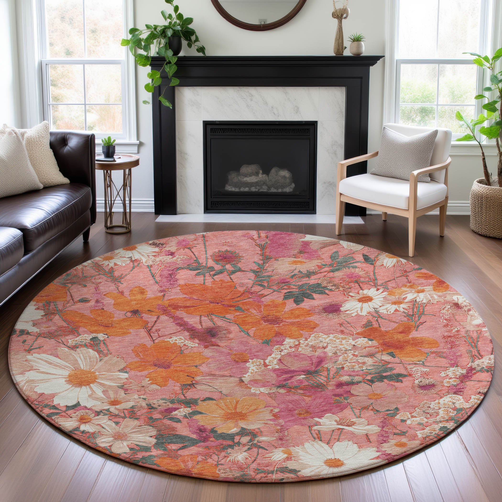 Chiang Mai Machine Washable Transitional Blush Pink Rug 8' x 8' #shape_Round