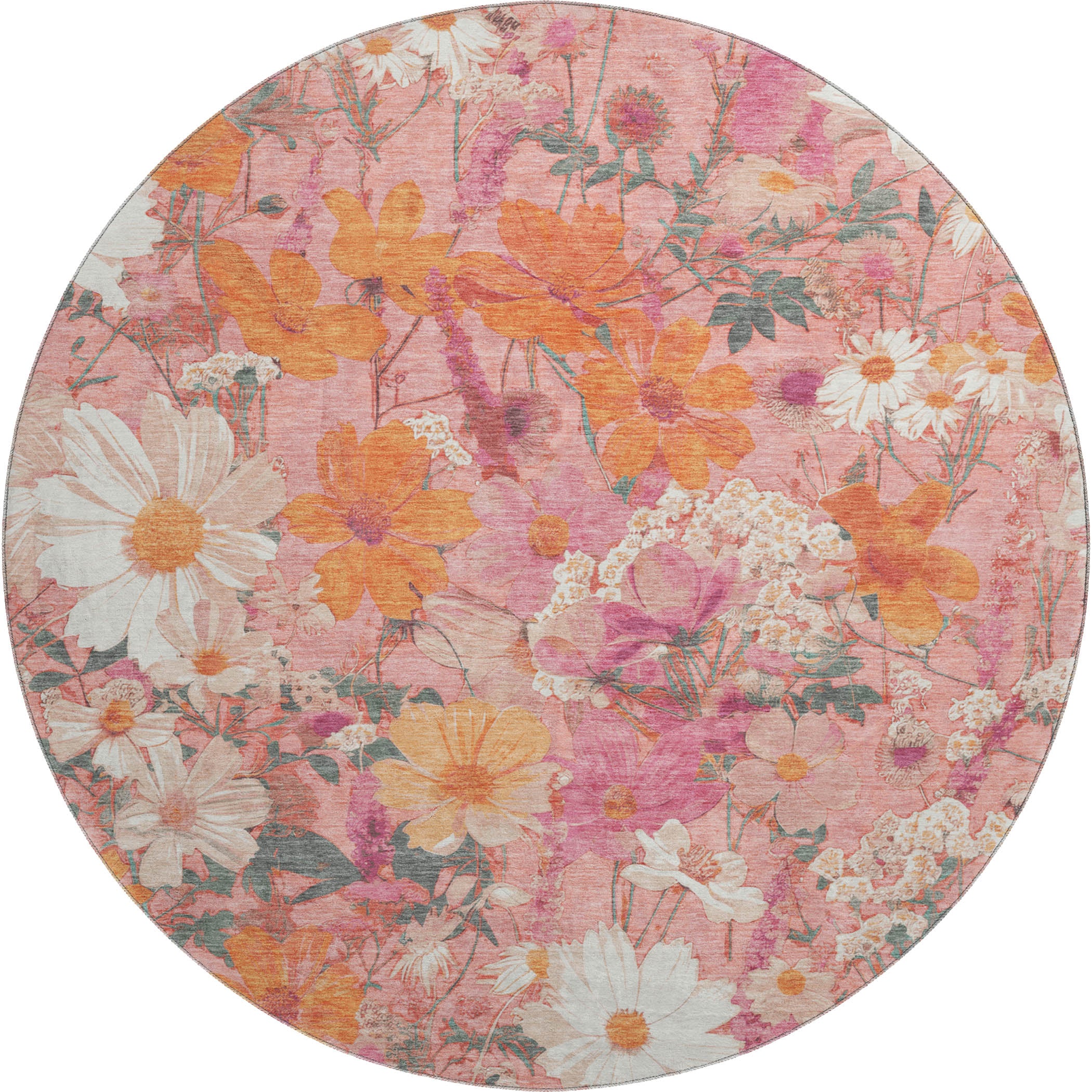 Chiang Mai Machine Washable Transitional Blush Pink Rug 8' x 8' #shape_Round
