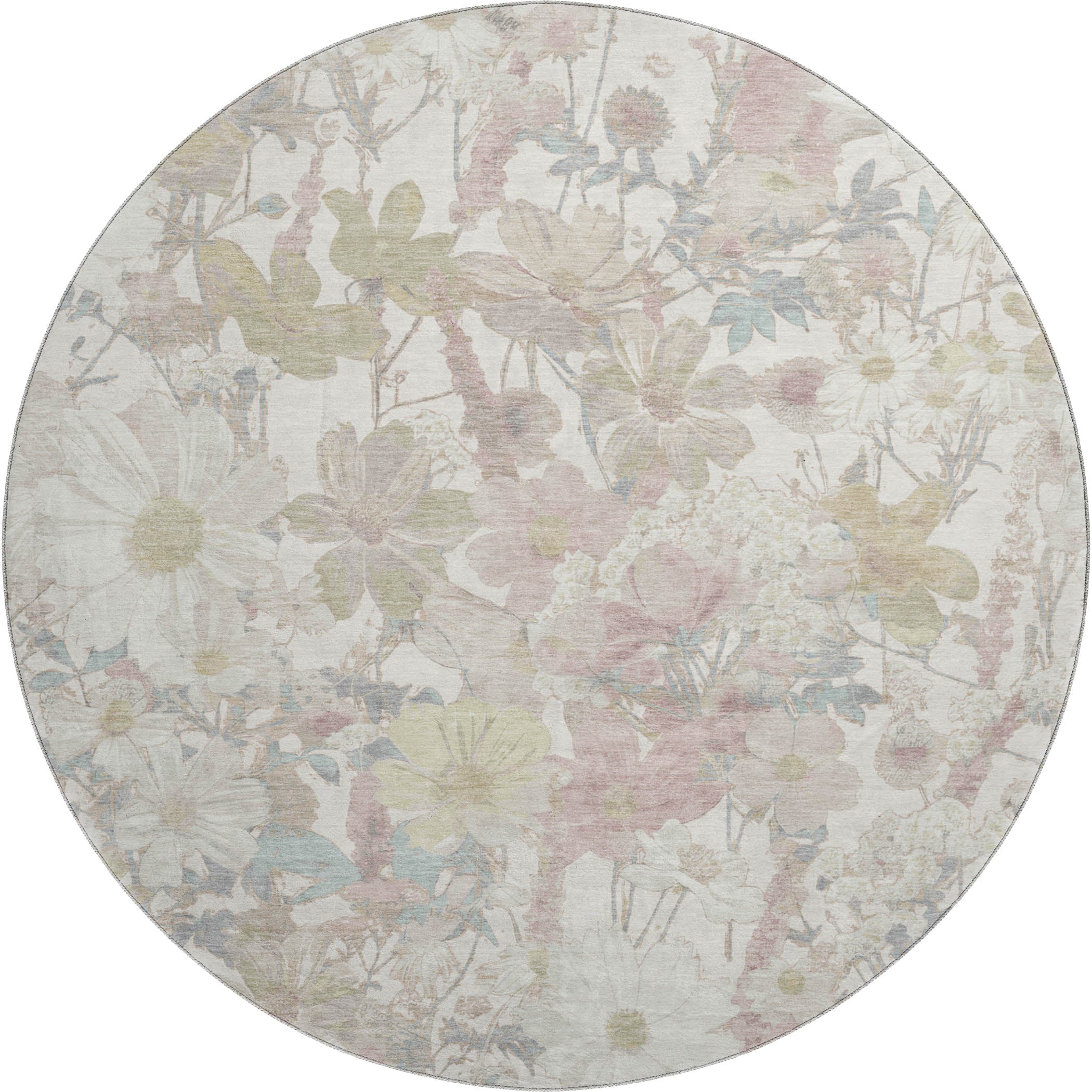 Chiang Mai Machine Washable Transitional Ivory Rug 8' x 8' #shape_Round
