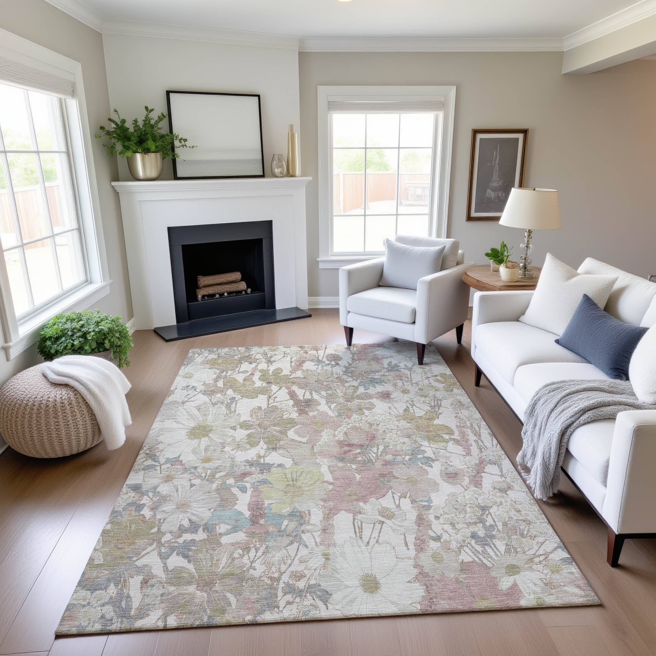 Chiang Mai Machine Washable Transitional Ivory Rug 2'6" x 3'10" #shape_Rectangle