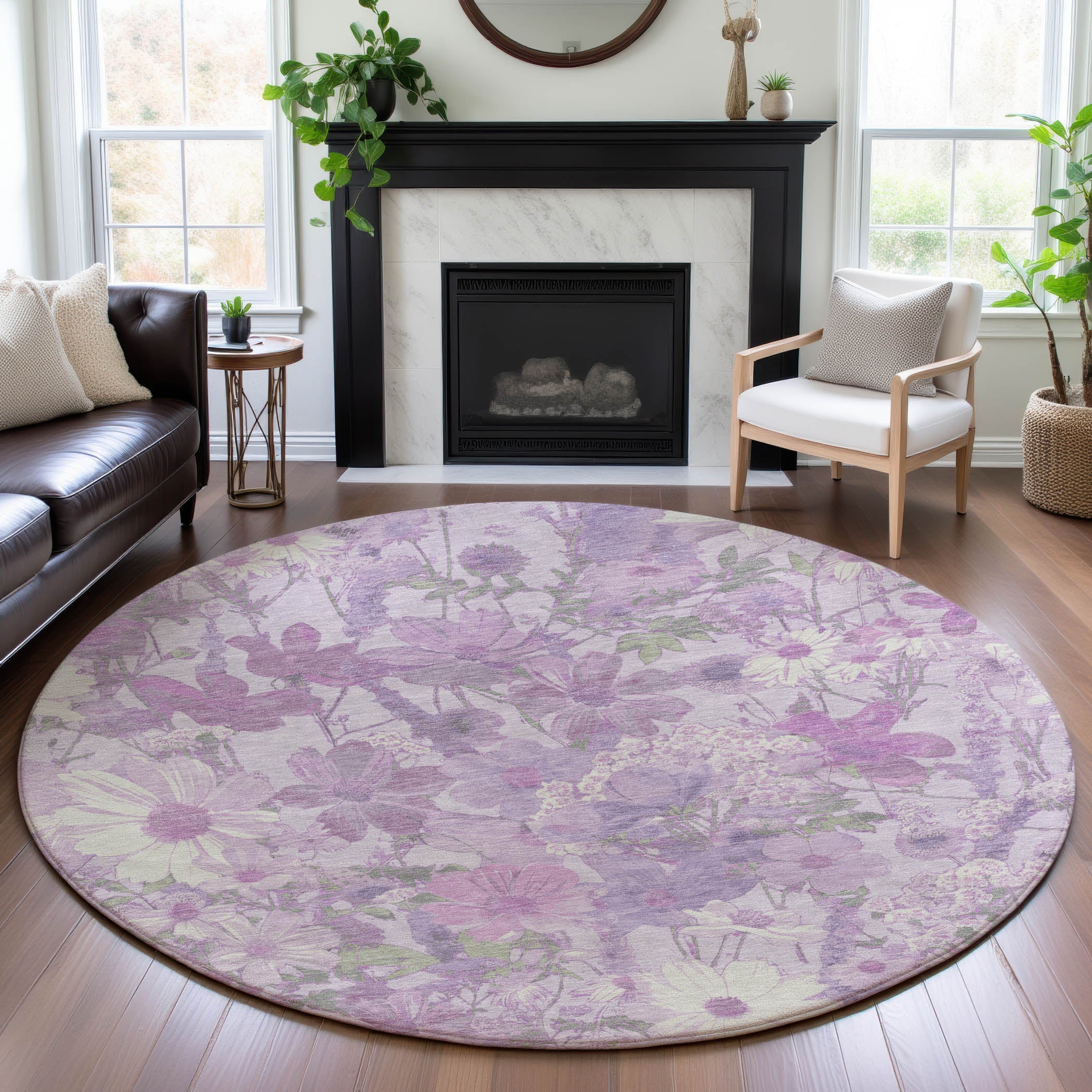 Chiang Mai Machine Washable Transitional Lavender Purple Rug 8' x 8' #shape_Round
