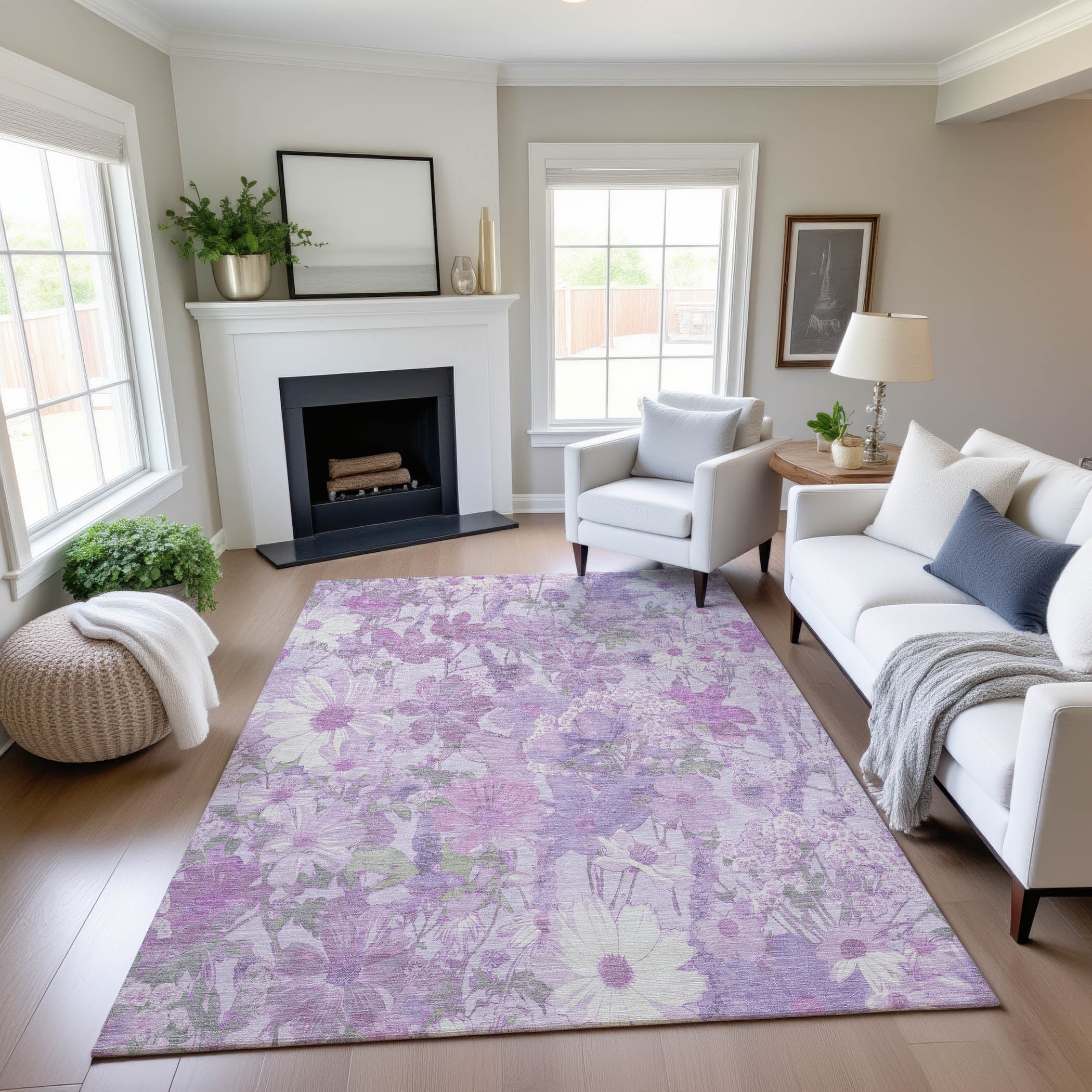 Chiang Mai Machine Washable Transitional Lavender Purple Rug 2'6" x 3'10" #shape_Rectangle
