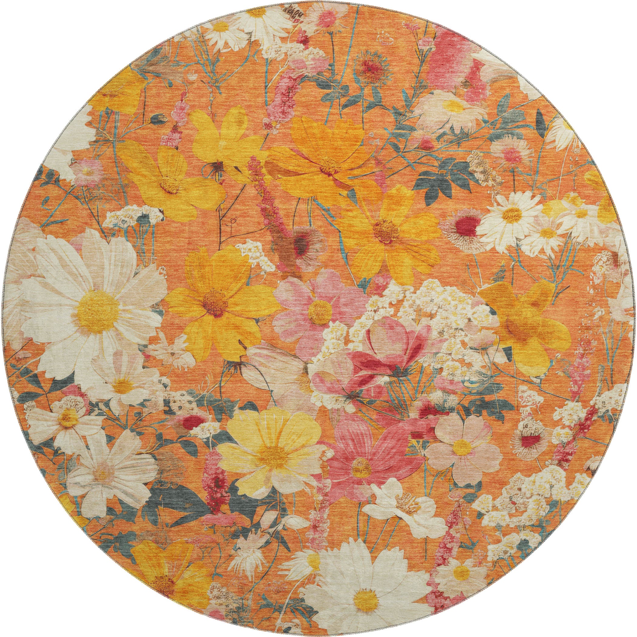 Chiang Mai Machine Washable Transitional Orange Rug 8' x 8' #shape_Round