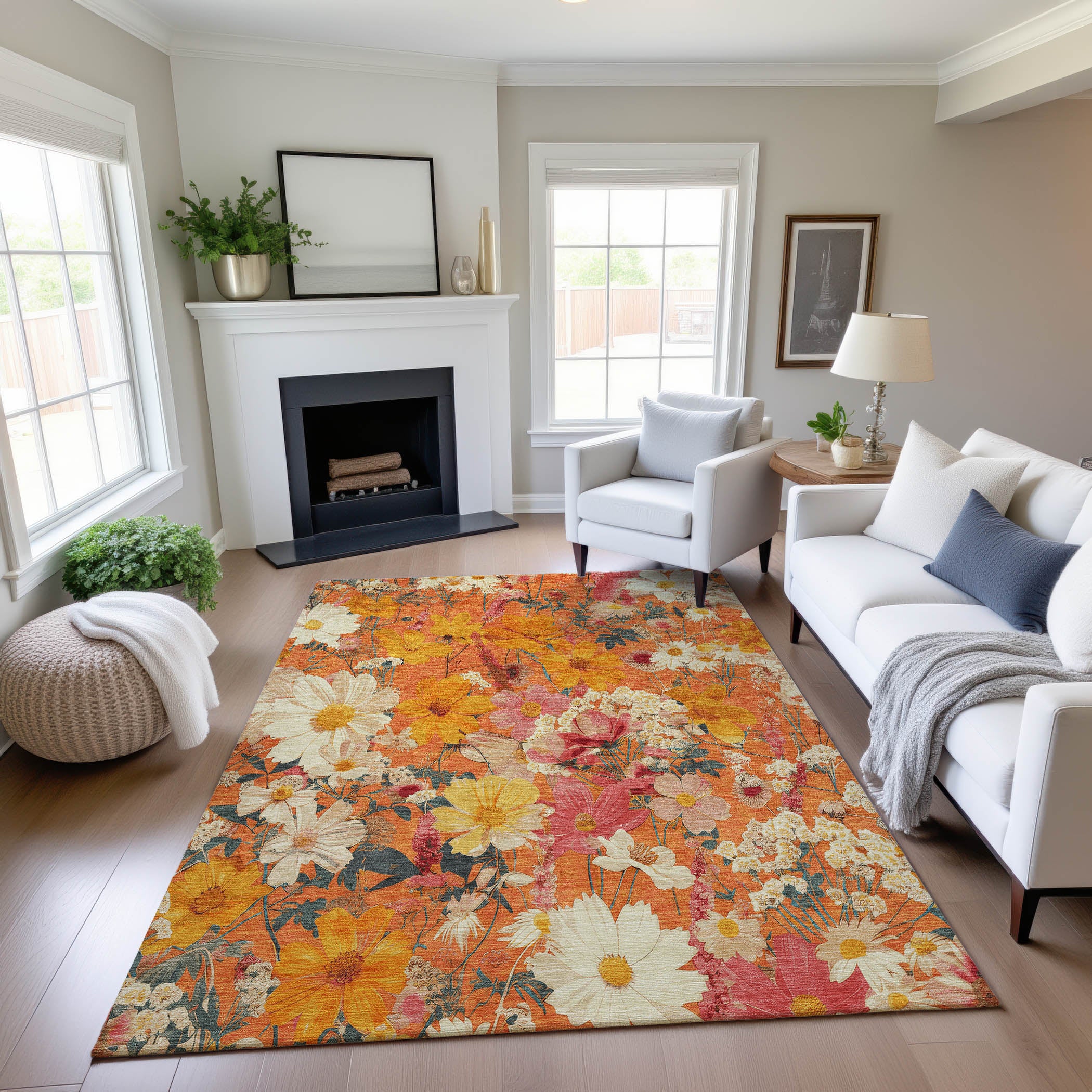 Chiang Mai Machine Washable Transitional Orange Rug 2'6" x 3'10" #shape_Rectangle