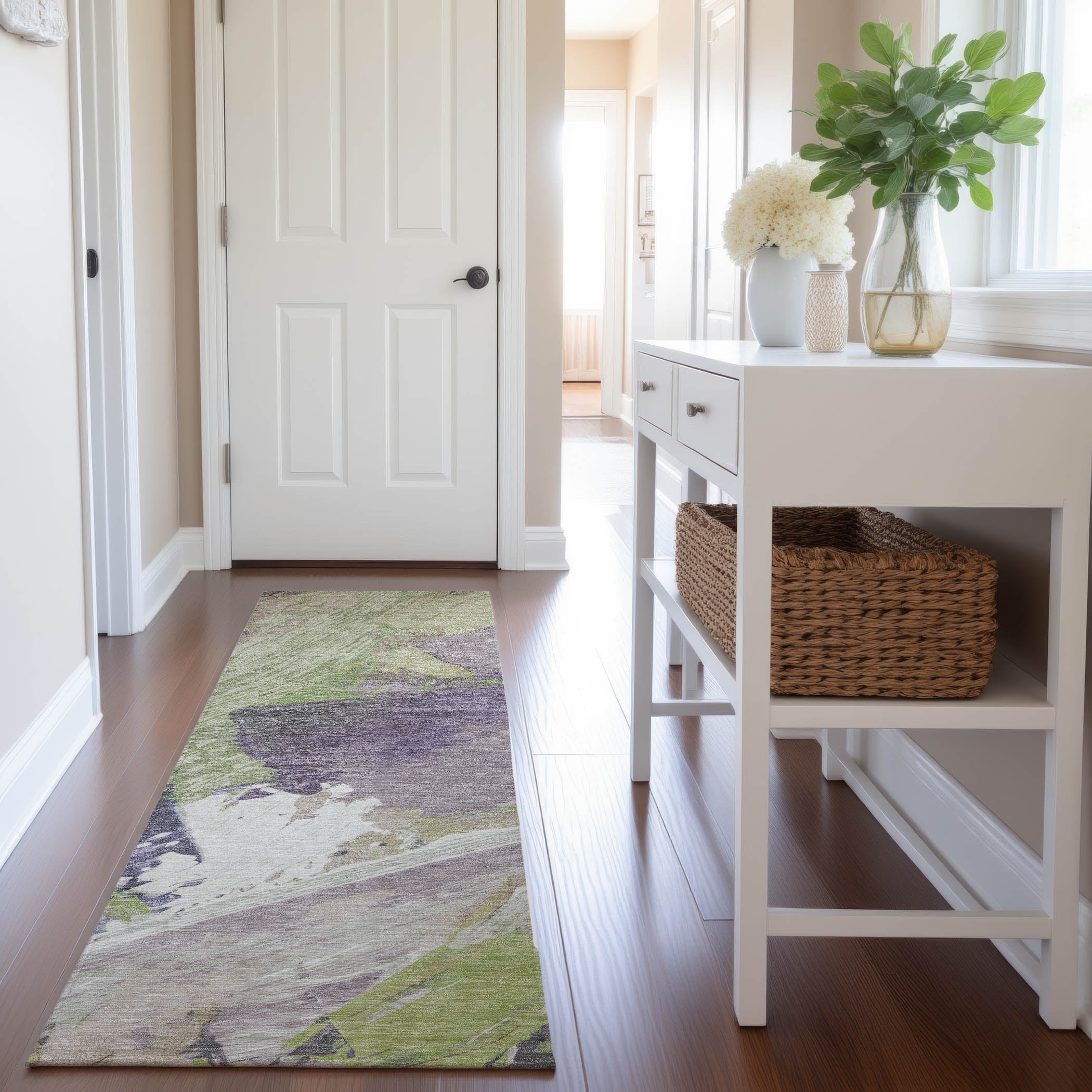 Mostar Machine Washable Transitional Aloe Green Rug 2'3" x 7'6" #shape_Runner