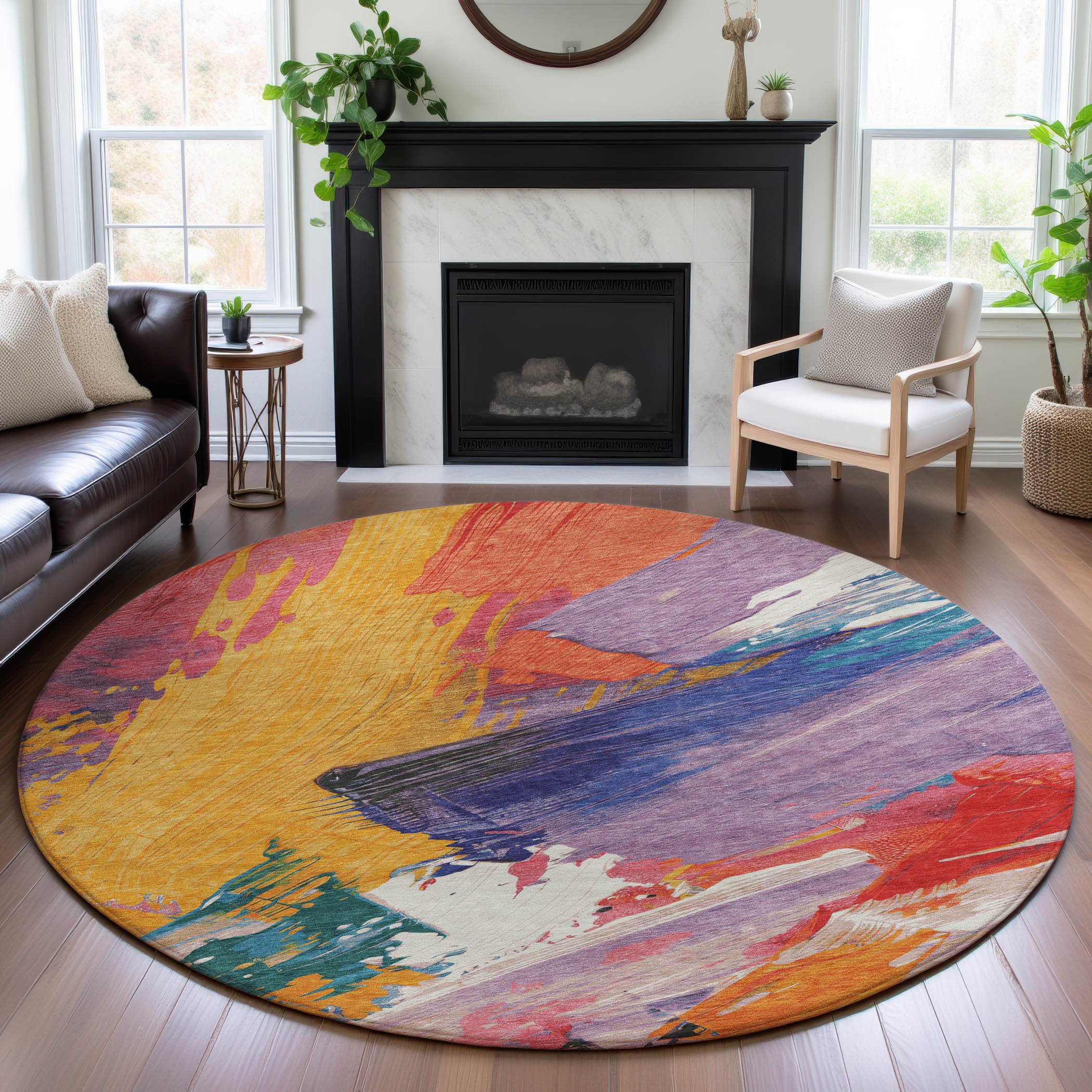 Mostar Machine Washable Transitional Gold Rug 8' x 8' #shape_Round