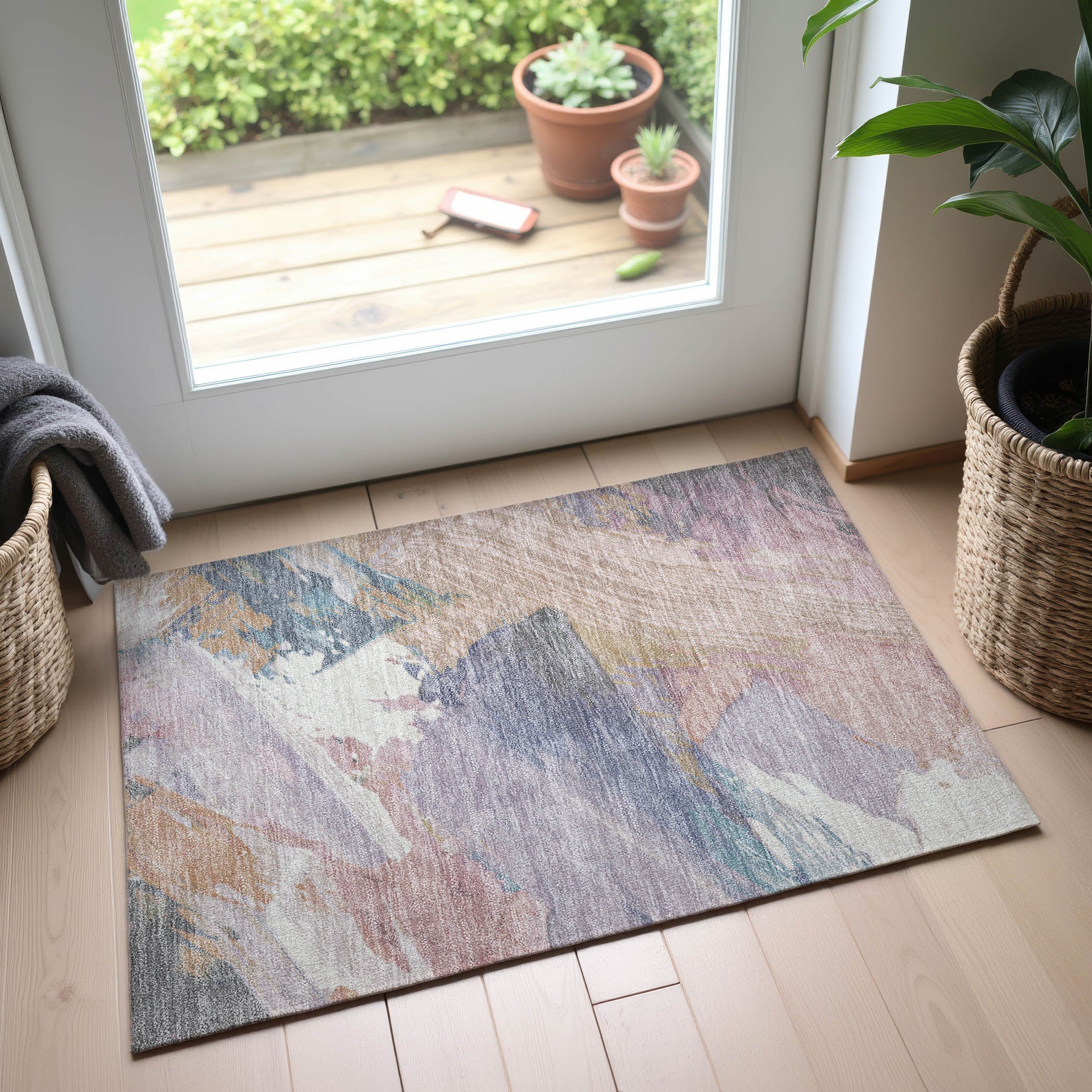 Mostar Machine Washable Transitional Pink Rug 1'8" x 2'6" #shape_Rectangle