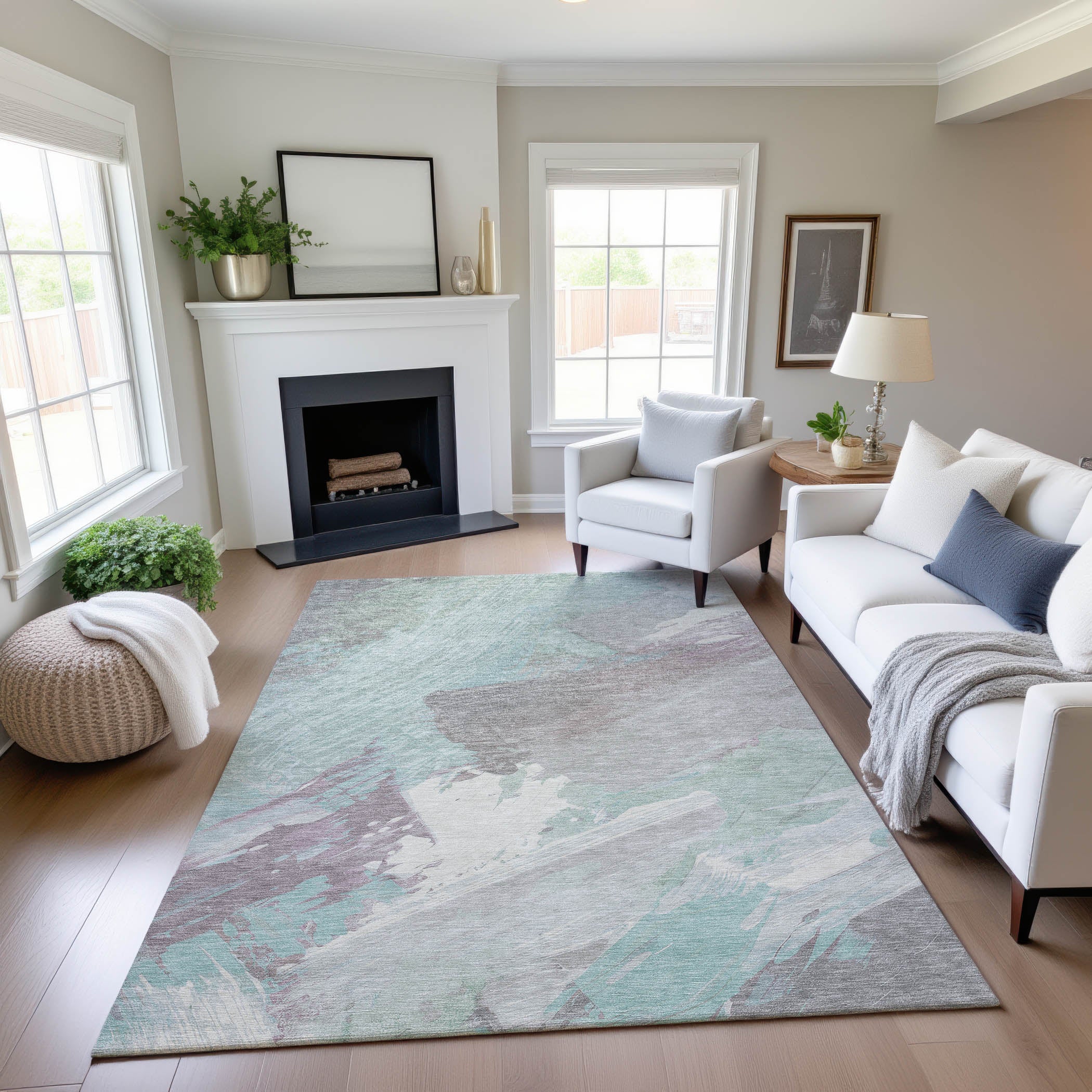 Mostar Machine Washable Transitional Seafoam Blue Rug 2'6" x 3'10" #shape_Rectangle