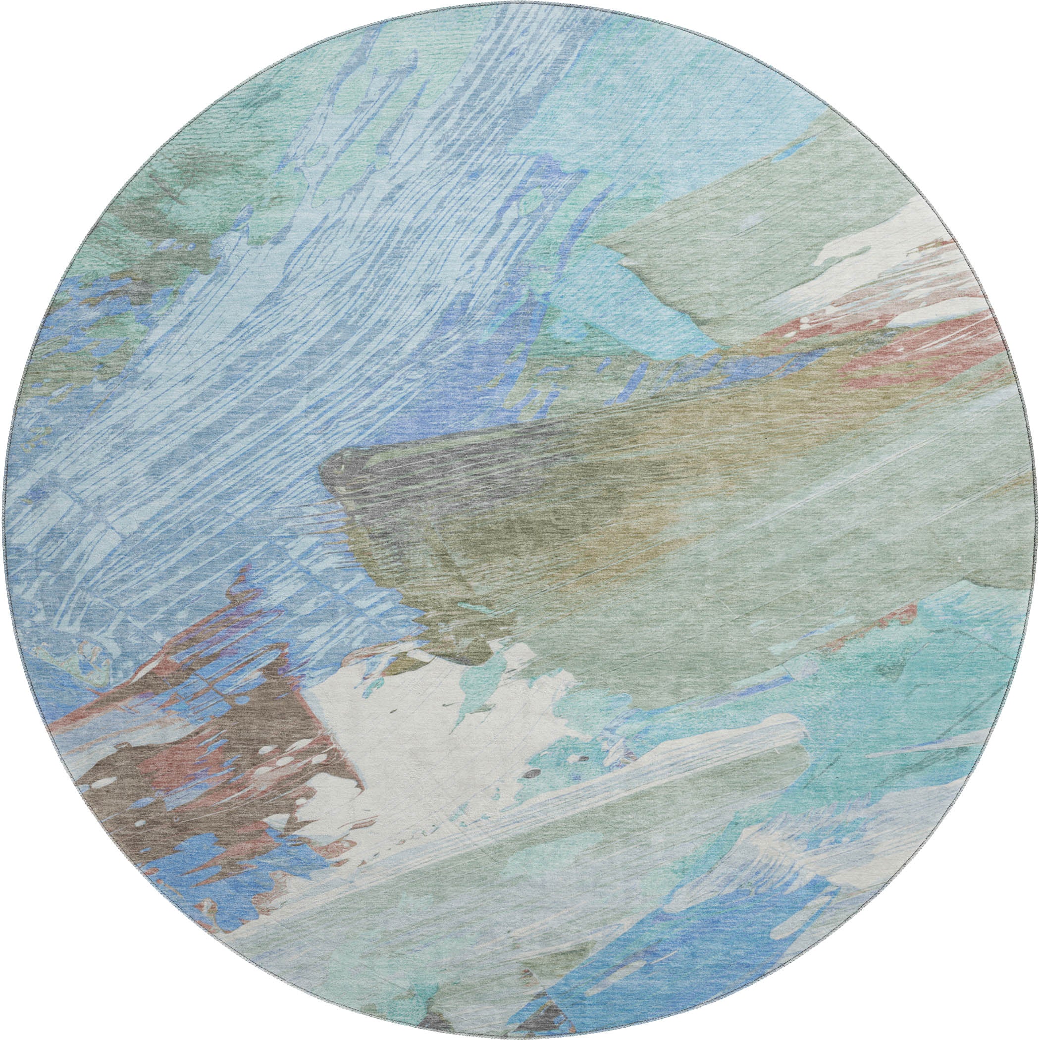 Mostar Machine Washable Transitional Sky Blue Rug 8' x 8' #shape_Round