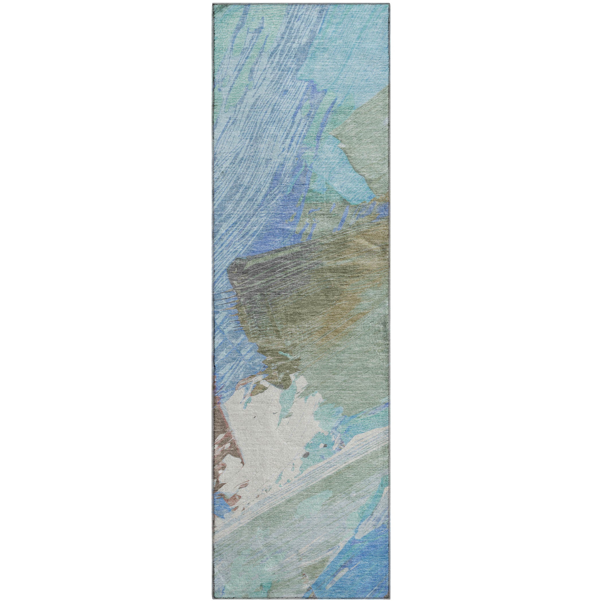 Mostar Machine Washable Transitional Sky Blue Rug 2'3" x 7'6" #shape_Runner