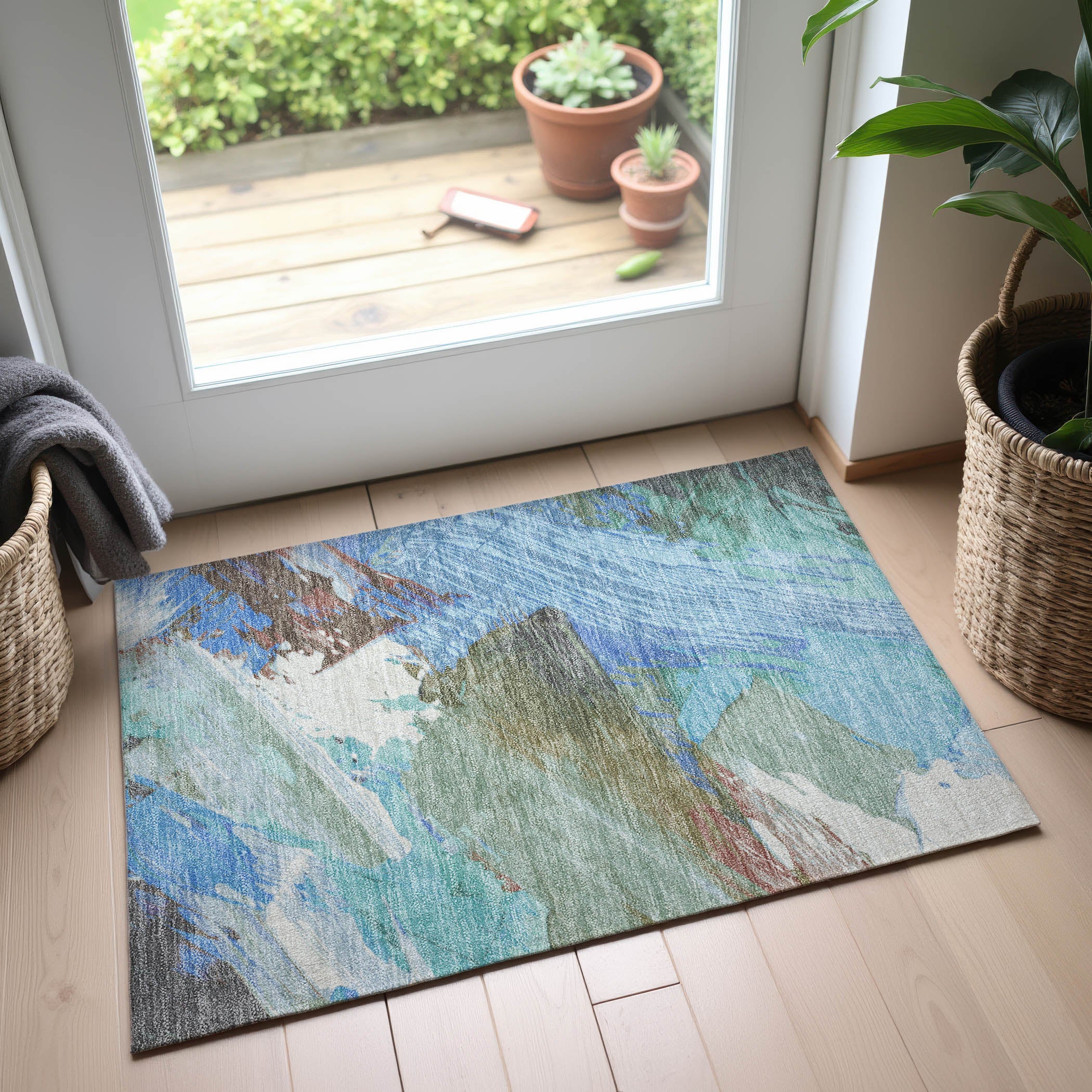 Mostar Machine Washable Transitional Sky Blue Rug 1'8" x 2'6" #shape_Rectangle