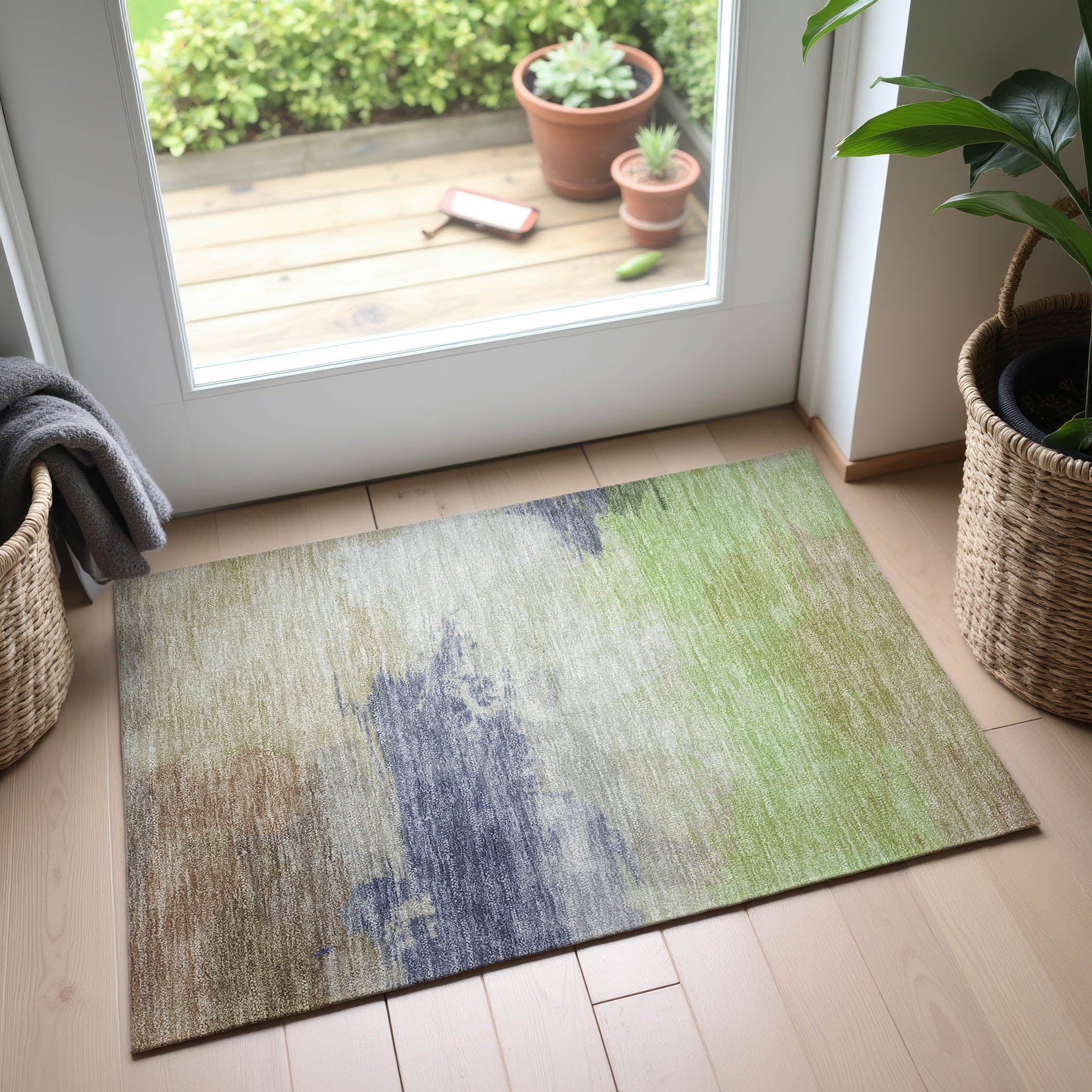 Nairobi Machine Washable Transitional Aloe Green Rug 1'8" x 2'6" #shape_Rectangle