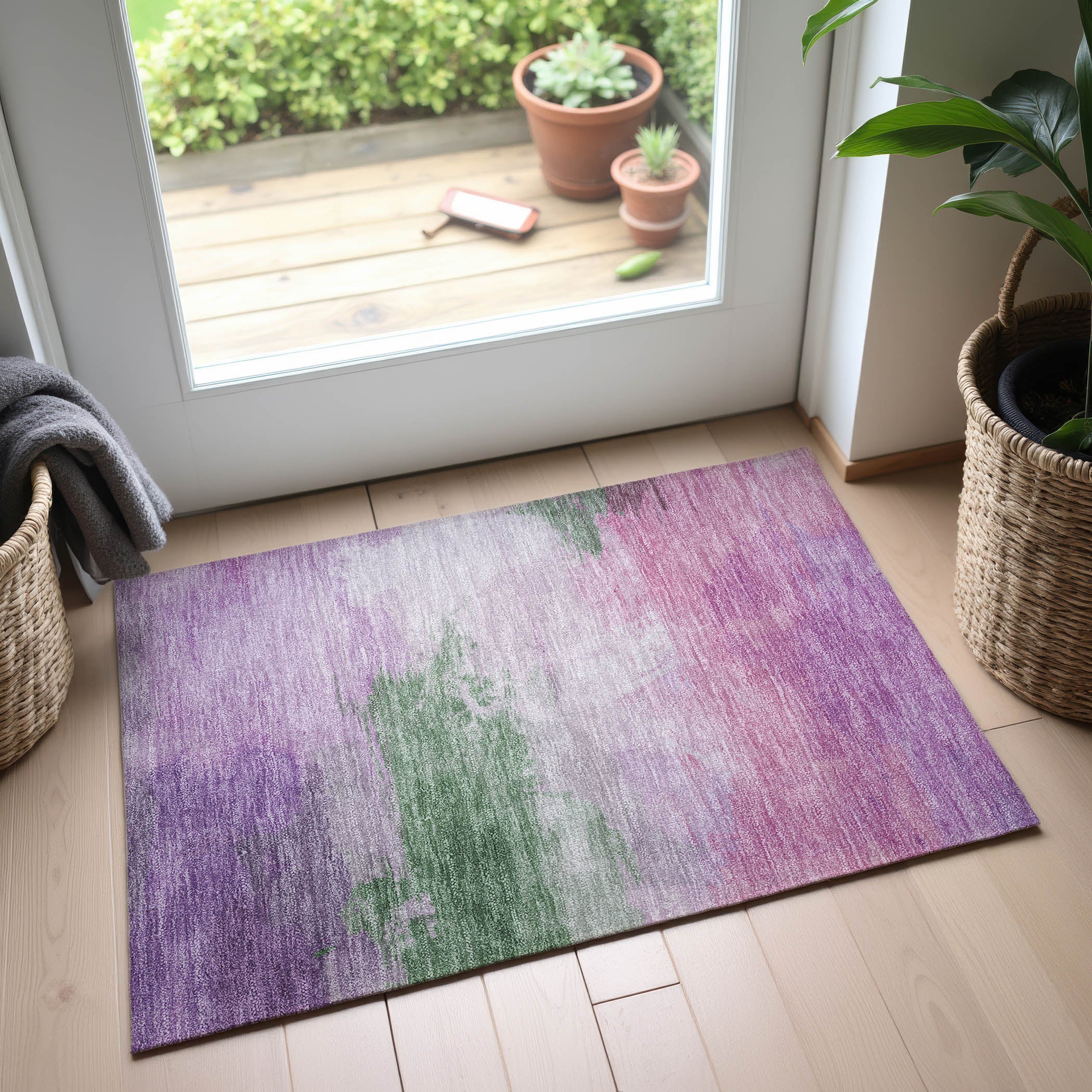 Nairobi Machine Washable Transitional Lilac Purple Rug 1'8" x 2'6" #shape_Rectangle