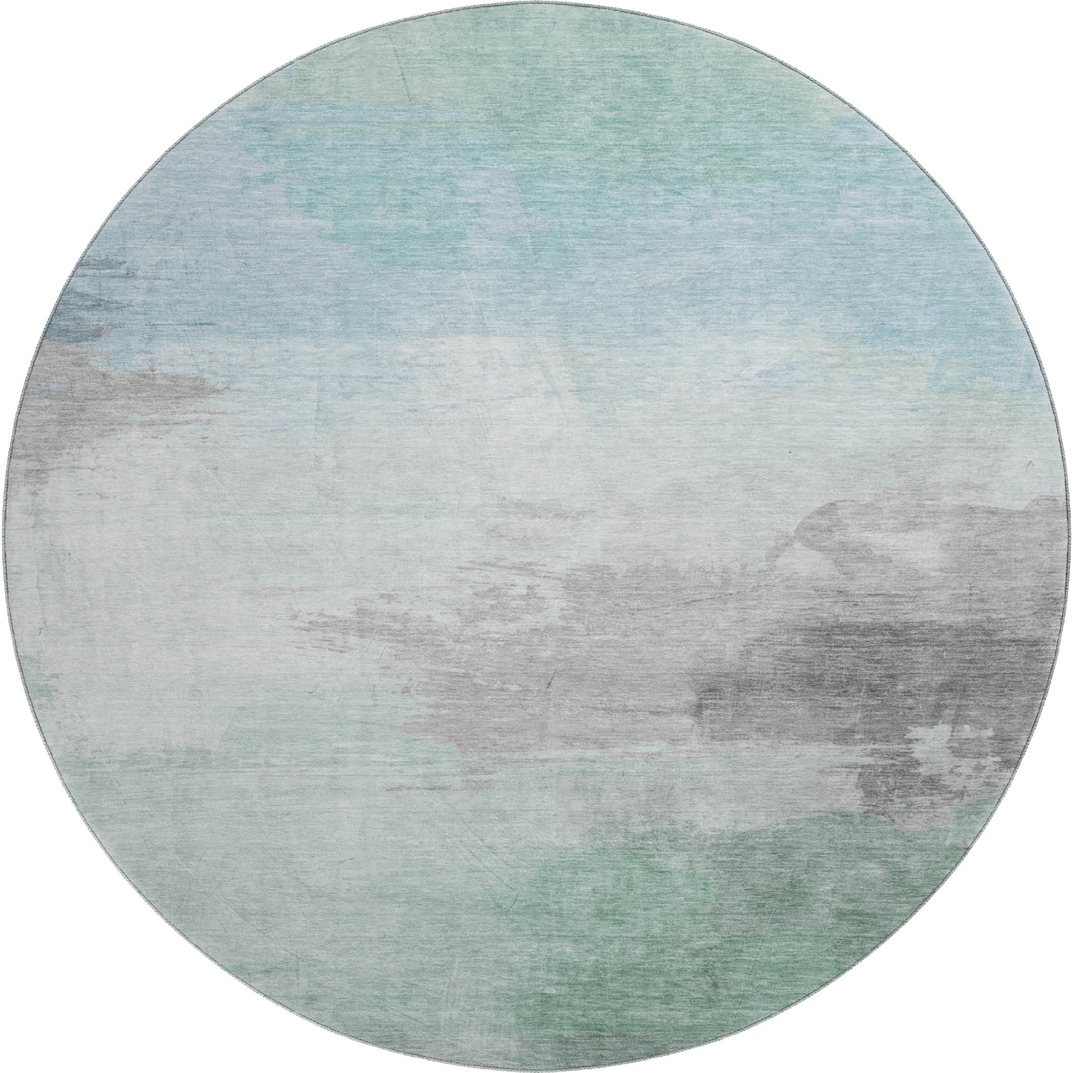 Nairobi Machine Washable Transitional Seafoam Blue Rug 8' x 8' #shape_Round