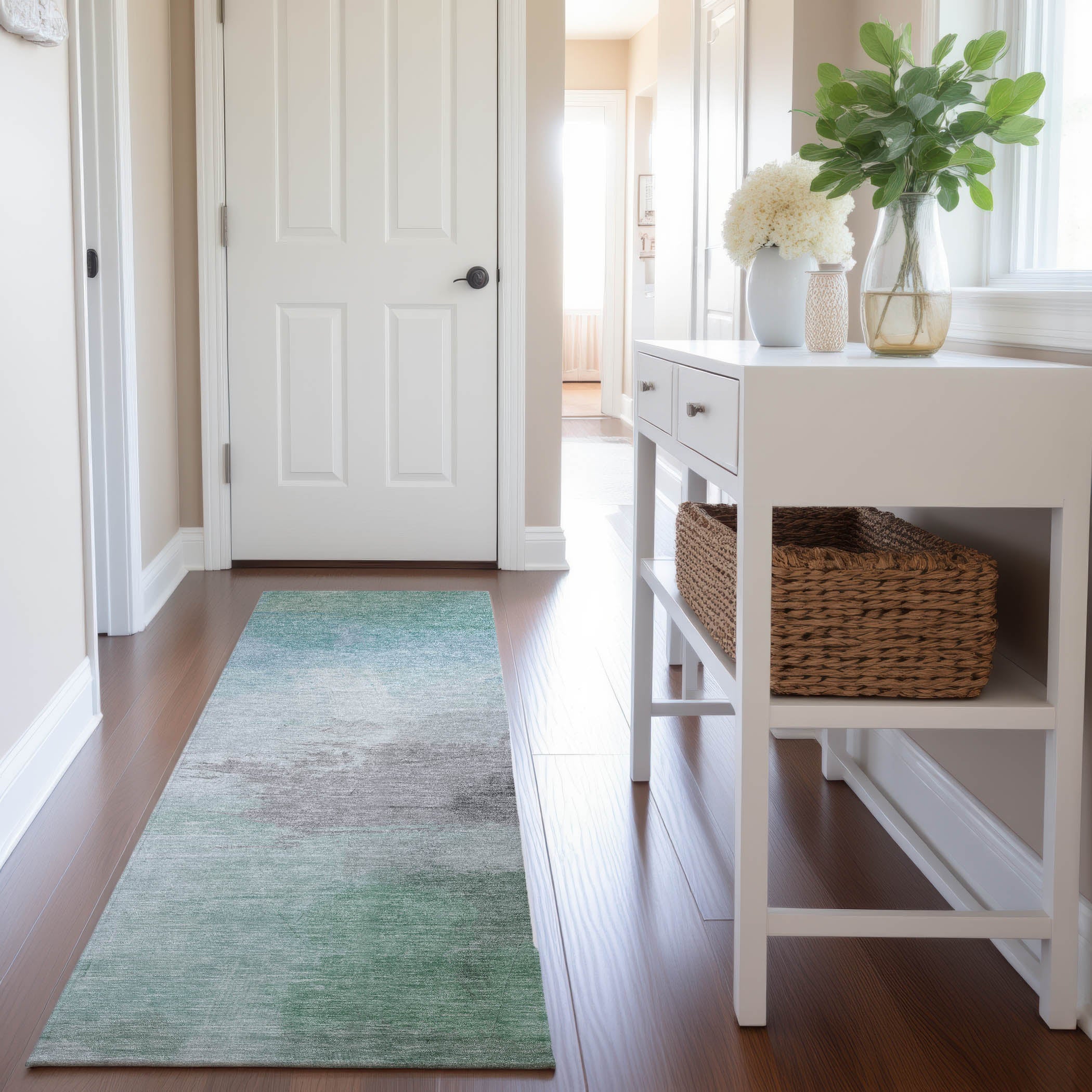 Nairobi Machine Washable Transitional Seafoam Blue Rug 2'3" x 7'6" #shape_Runner