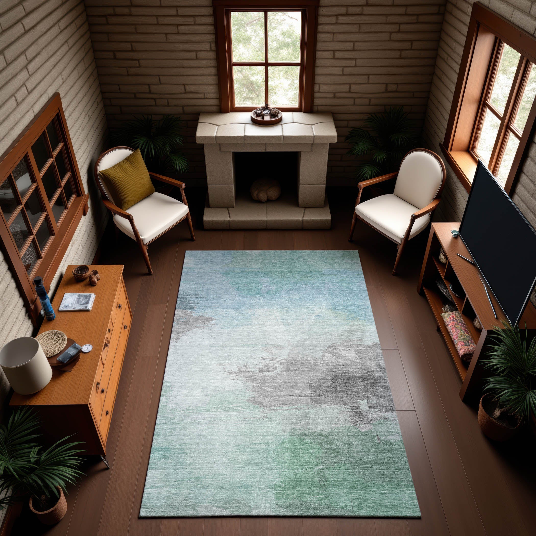 Nairobi Machine Washable Transitional Seafoam Blue Rug 2'6" x 3'10" #shape_Rectangle