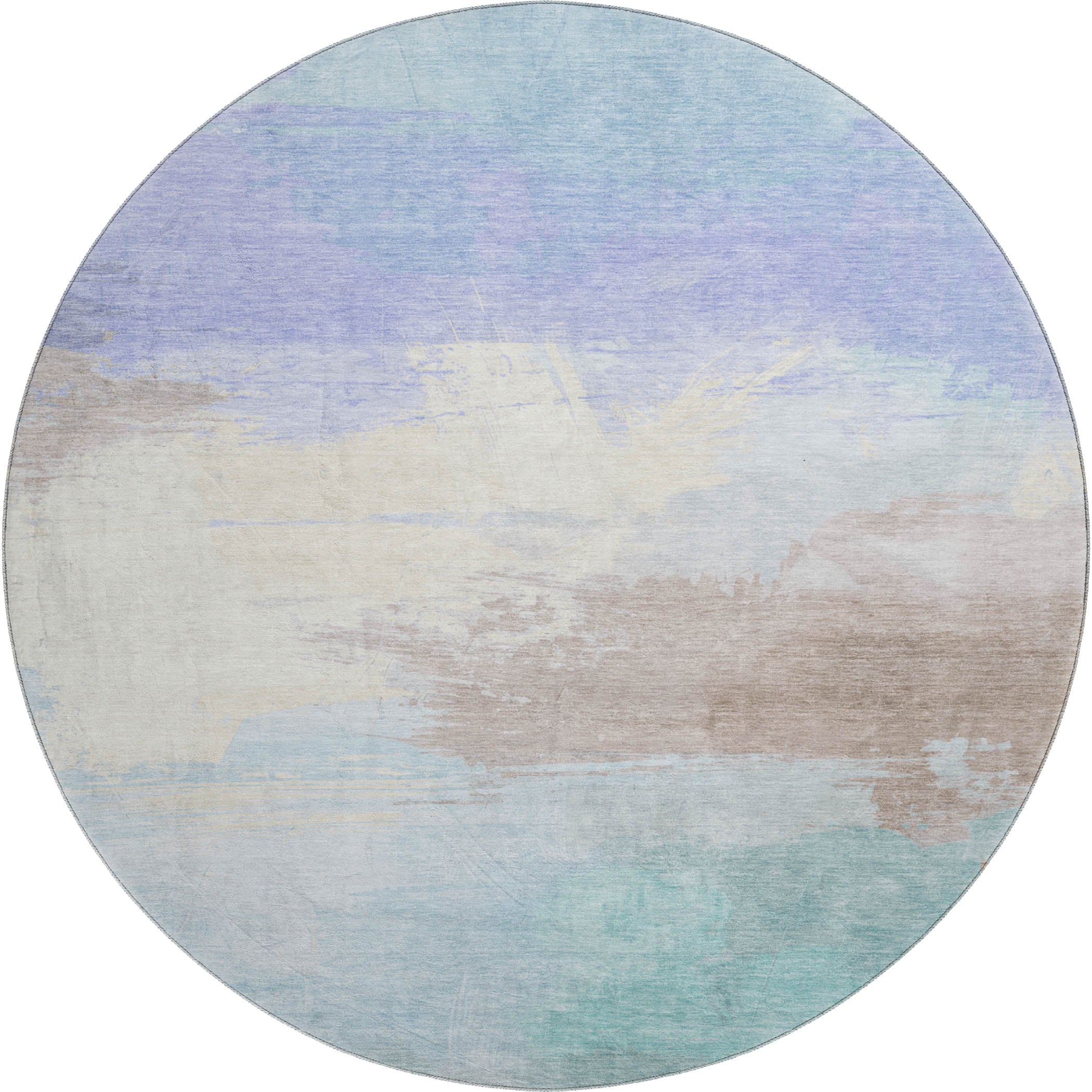 Nairobi Machine Washable Transitional Sky Blue Rug 8' x 8' #shape_Round