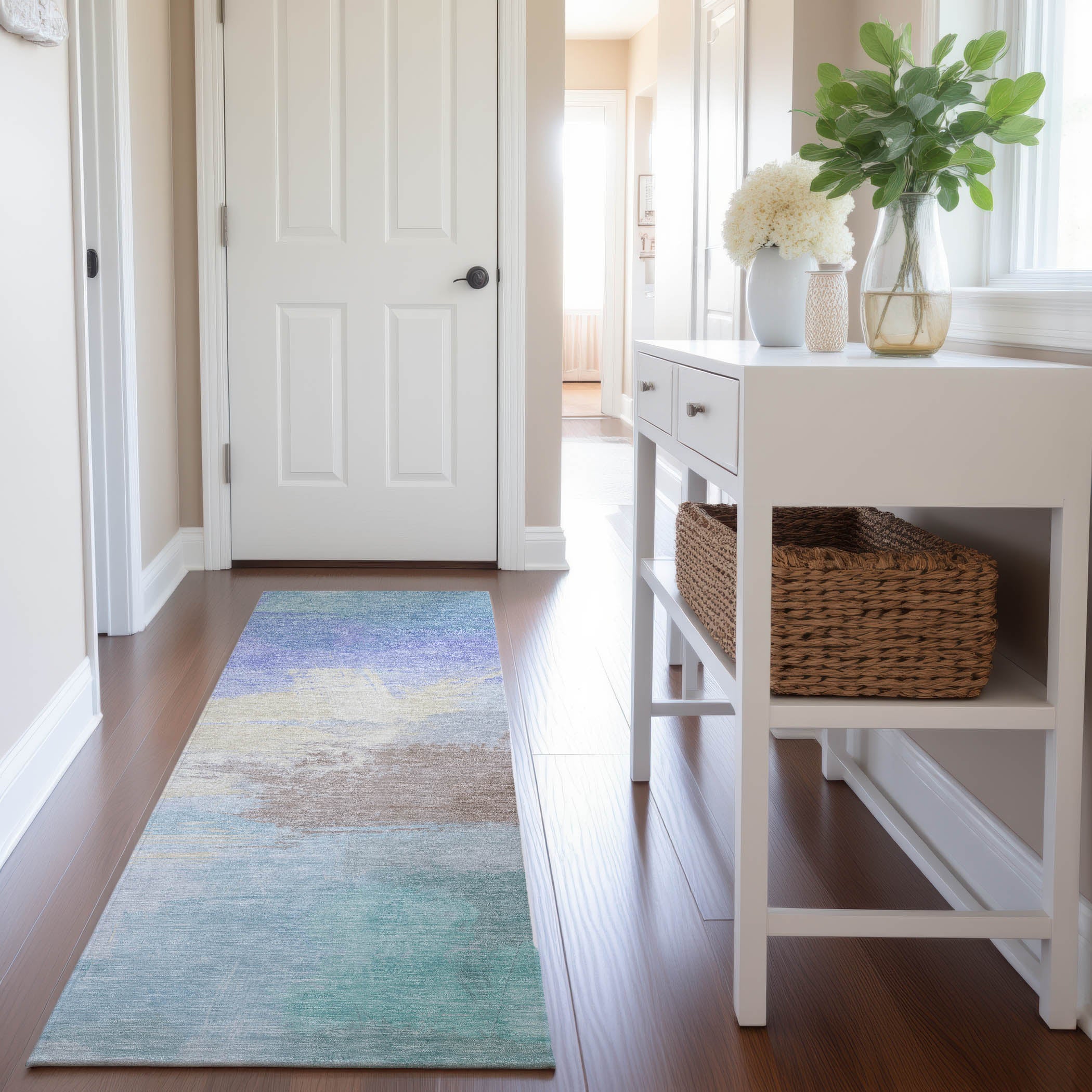 Nairobi Machine Washable Transitional Sky Blue Rug 2'3" x 7'6" #shape_Runner