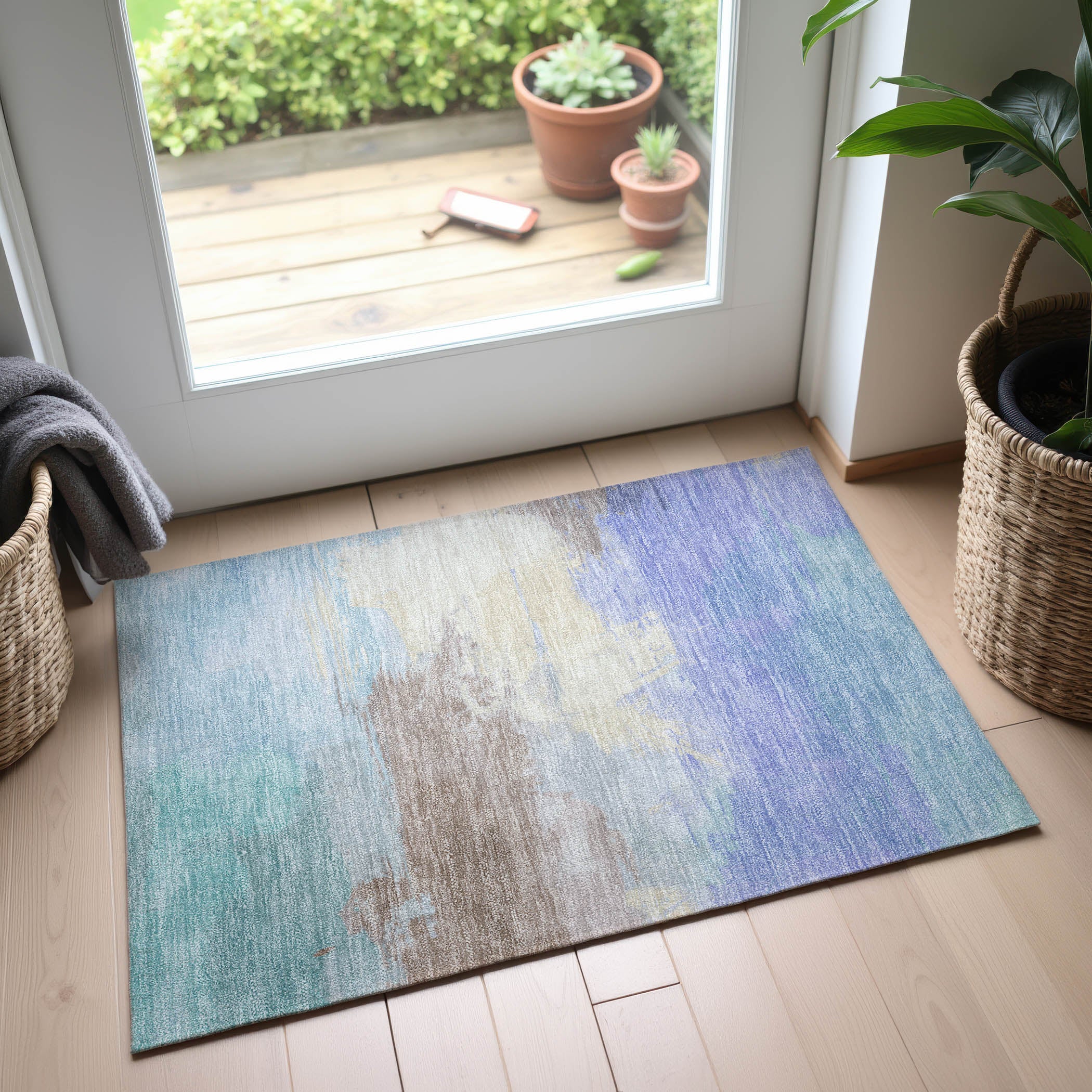 Nairobi Machine Washable Transitional Sky Blue Rug 1'8" x 2'6" #shape_Rectangle