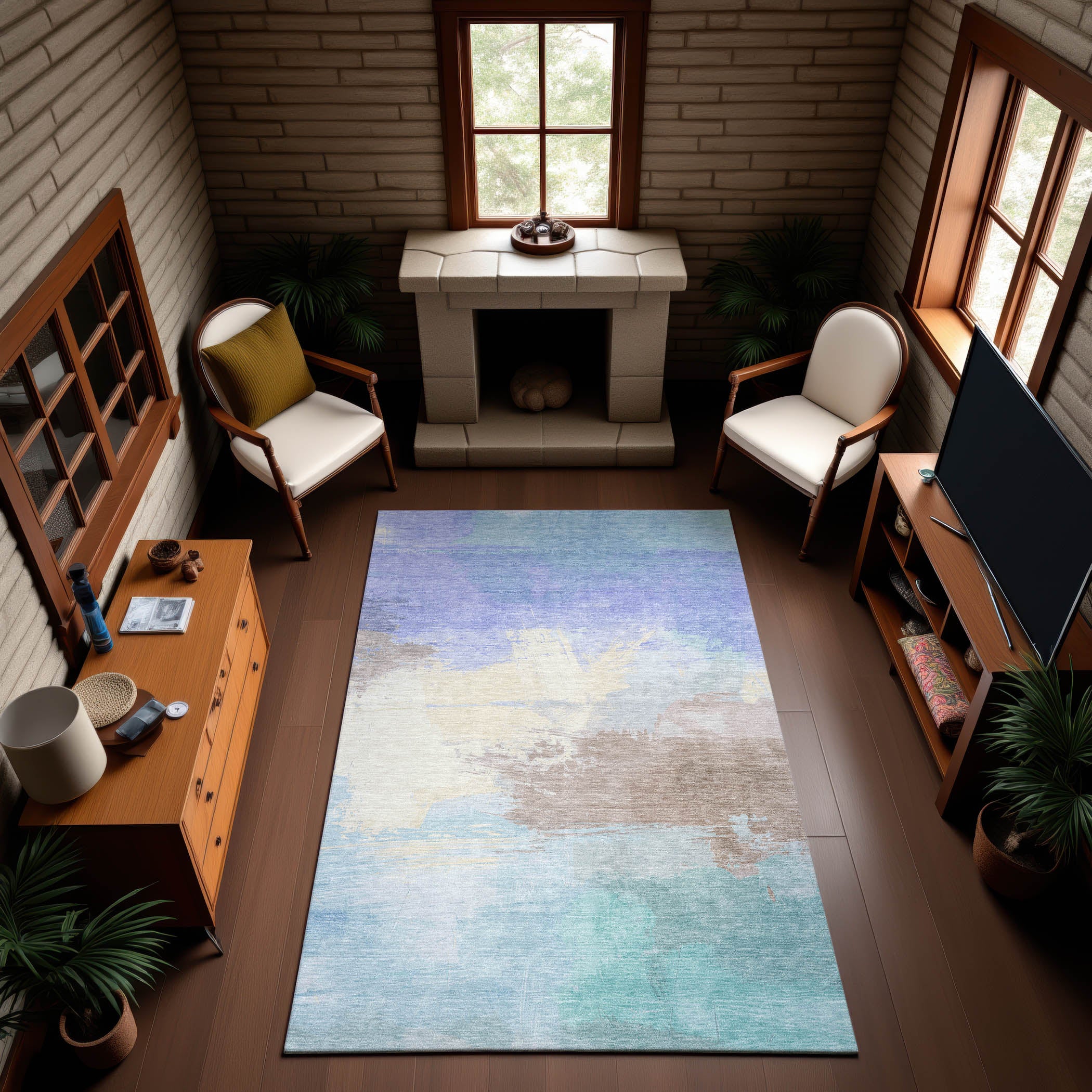 Nairobi Machine Washable Transitional Sky Blue Rug 2'6" x 3'10" #shape_Rectangle