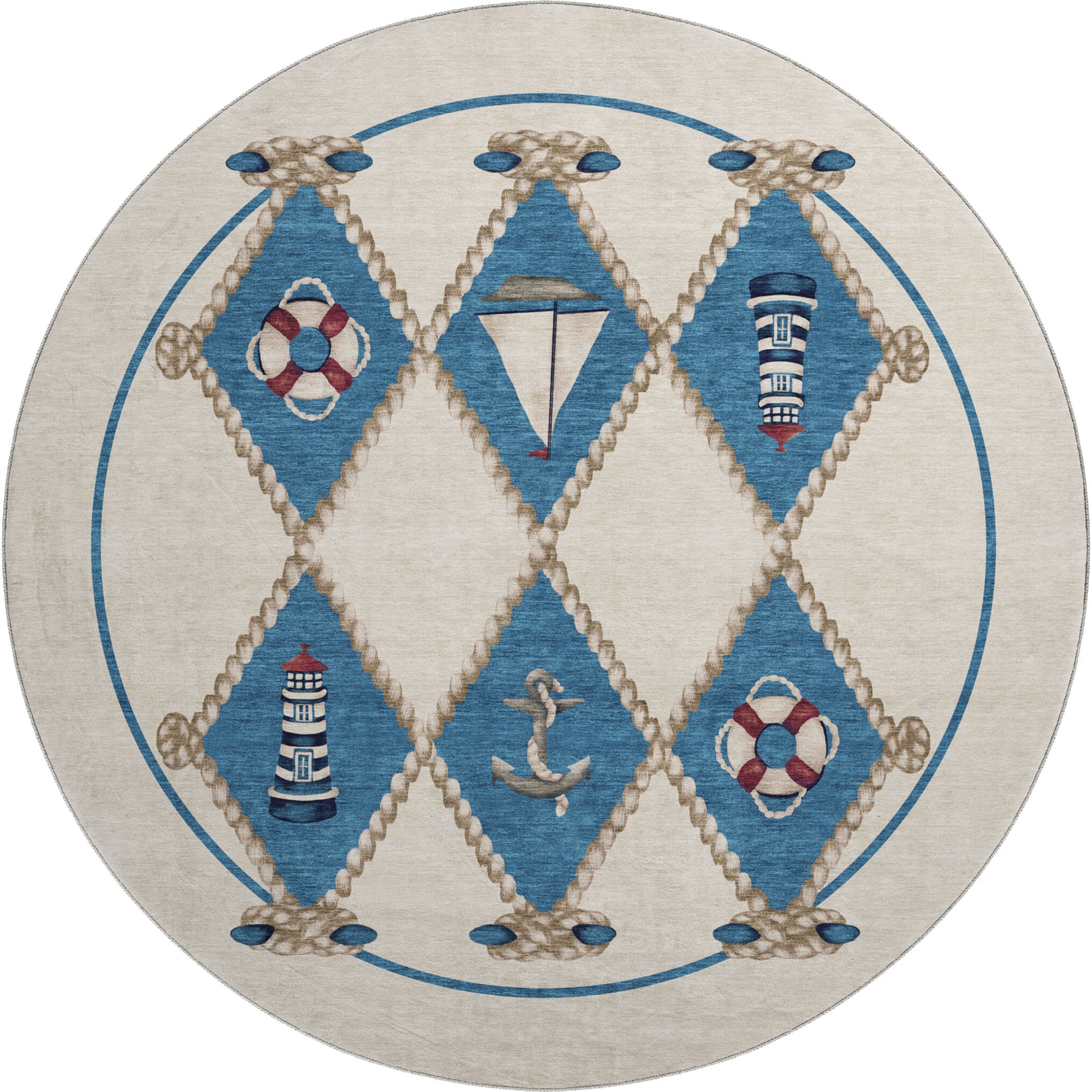 Luang Prabang Machine Washable Coastal Ivory Rug 8' x 8' #shape_Round