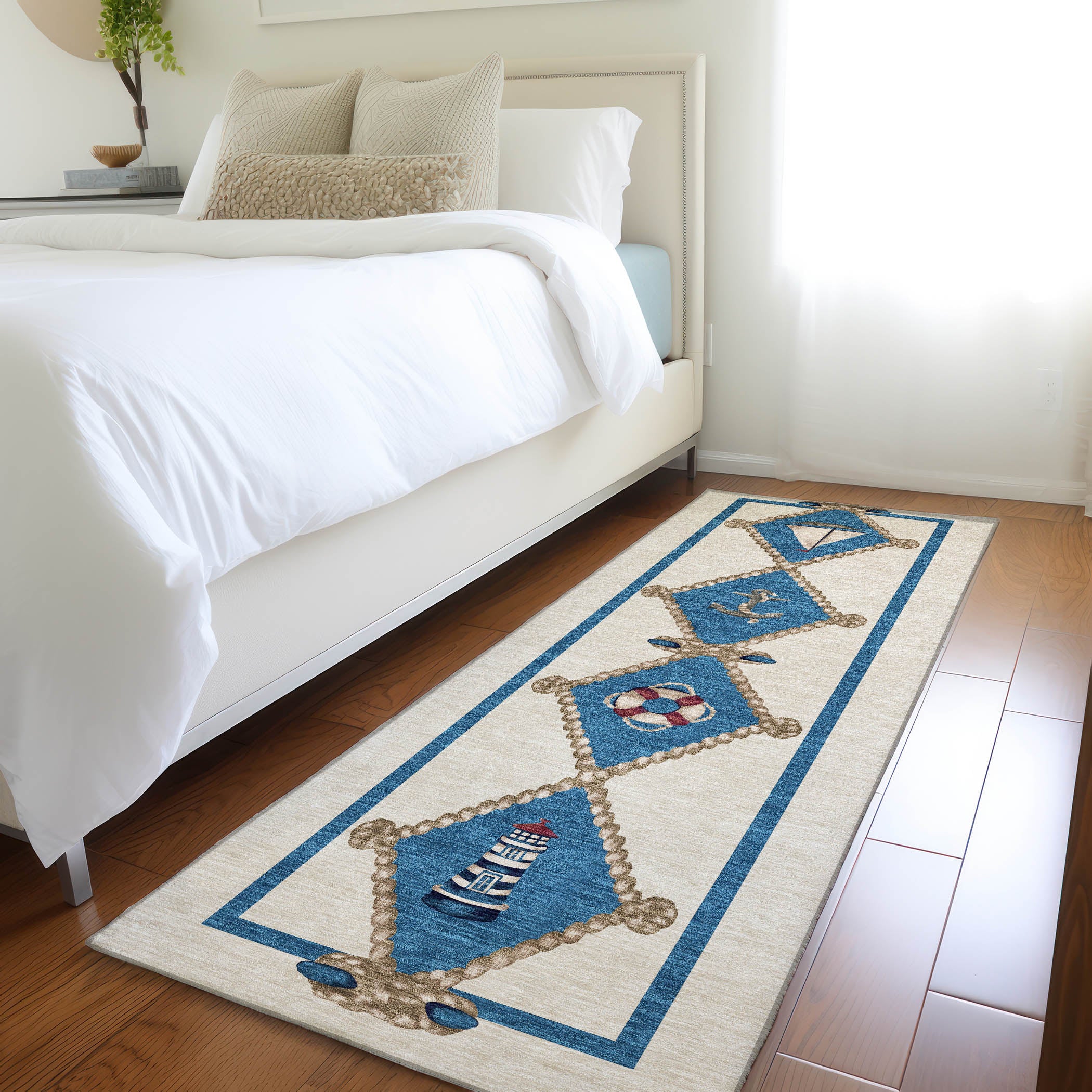 Luang Prabang Machine Washable Coastal Ivory Rug 2'3" x 7'6" #shape_Runner