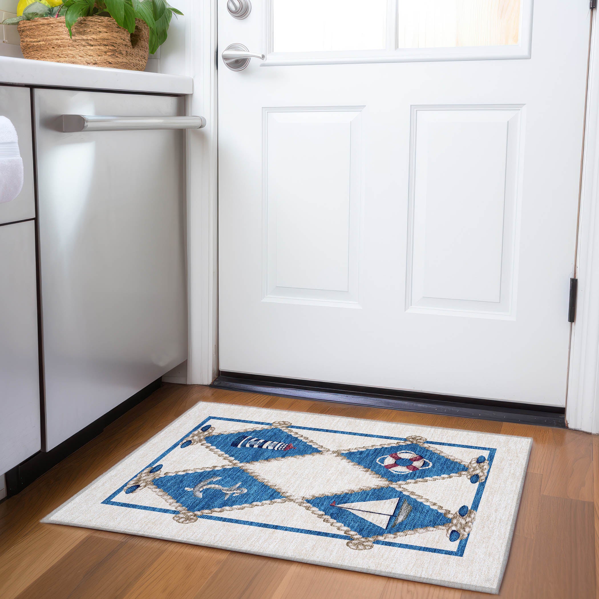 Luang Prabang Machine Washable Coastal Ivory Rug 1'8" x 2'6" #shape_Rectangle