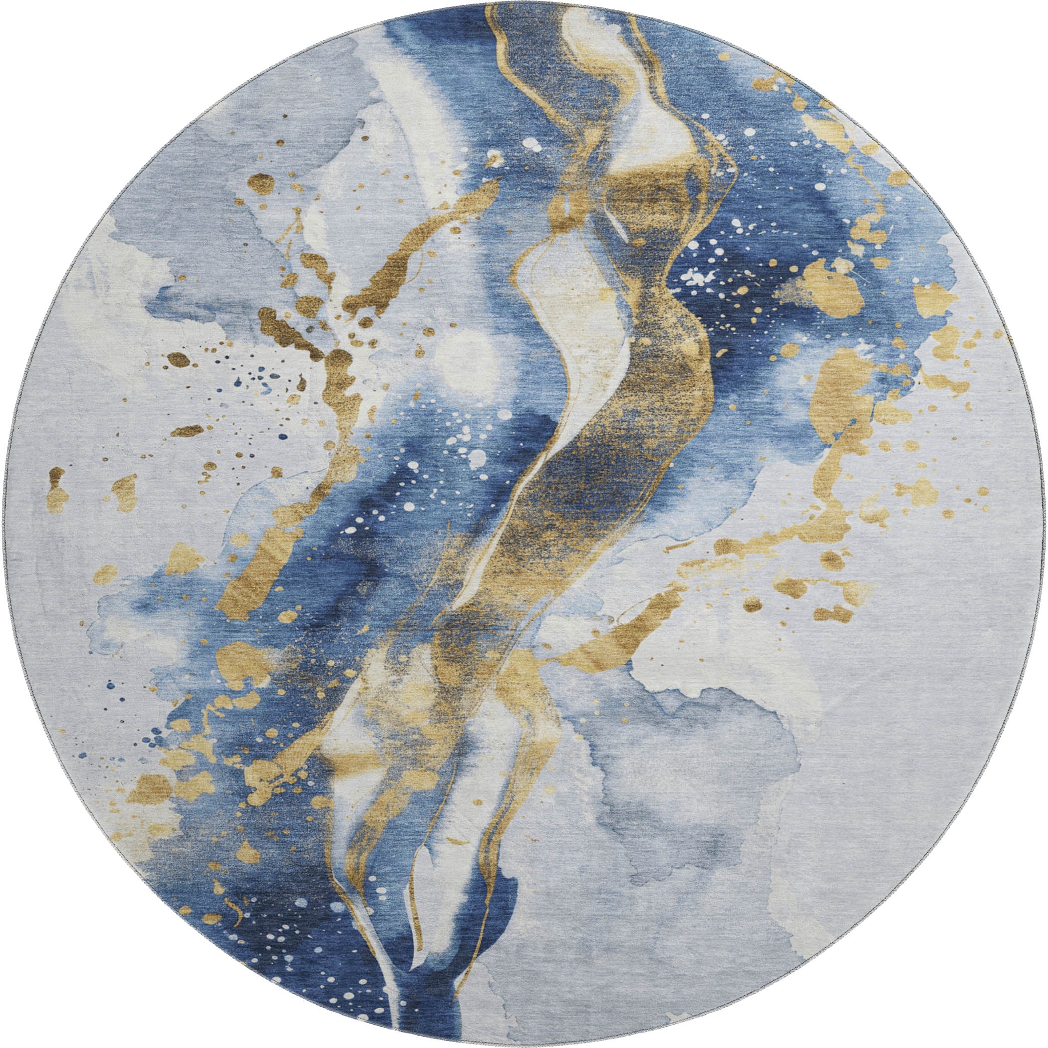 Mdina Machine Washable Transitional Blue Rug 8' x 8' #shape_Round