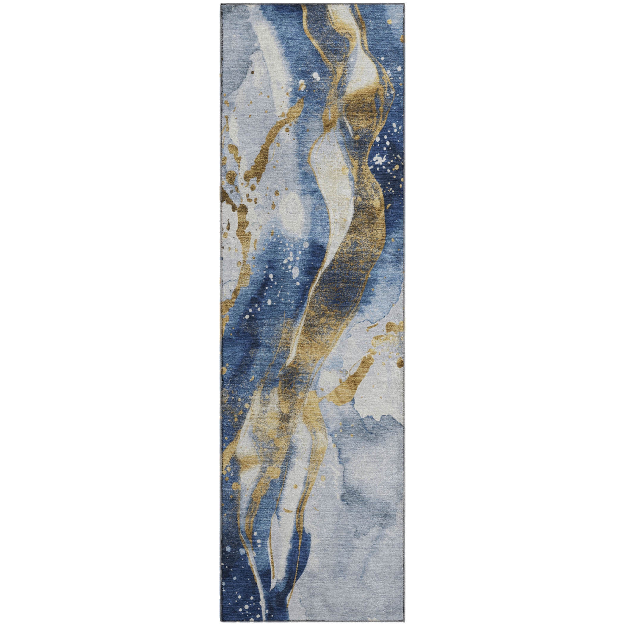 Mdina Machine Washable Transitional Blue Rug 2'3" x 7'6" #shape_Runner