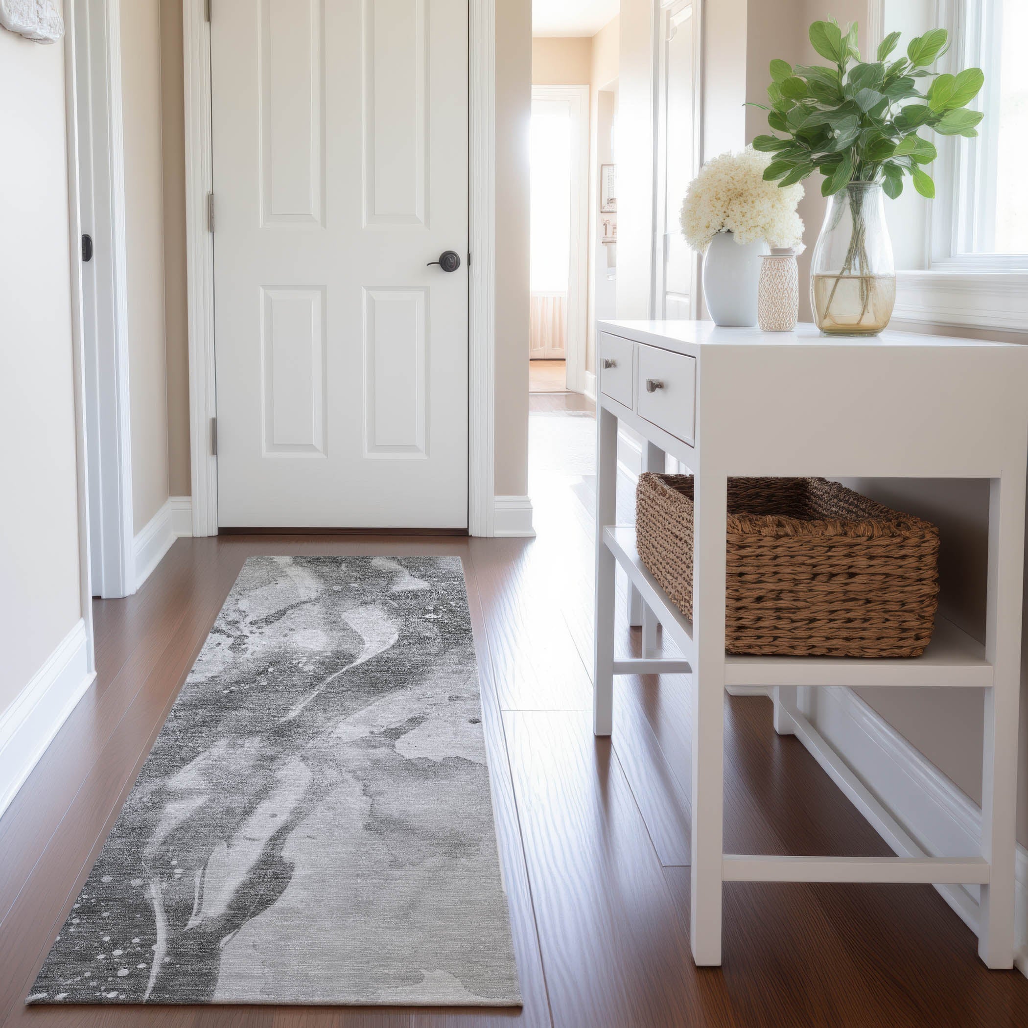 Mdina Machine Washable Transitional Gray Rug 2'3" x 7'6" #shape_Runner