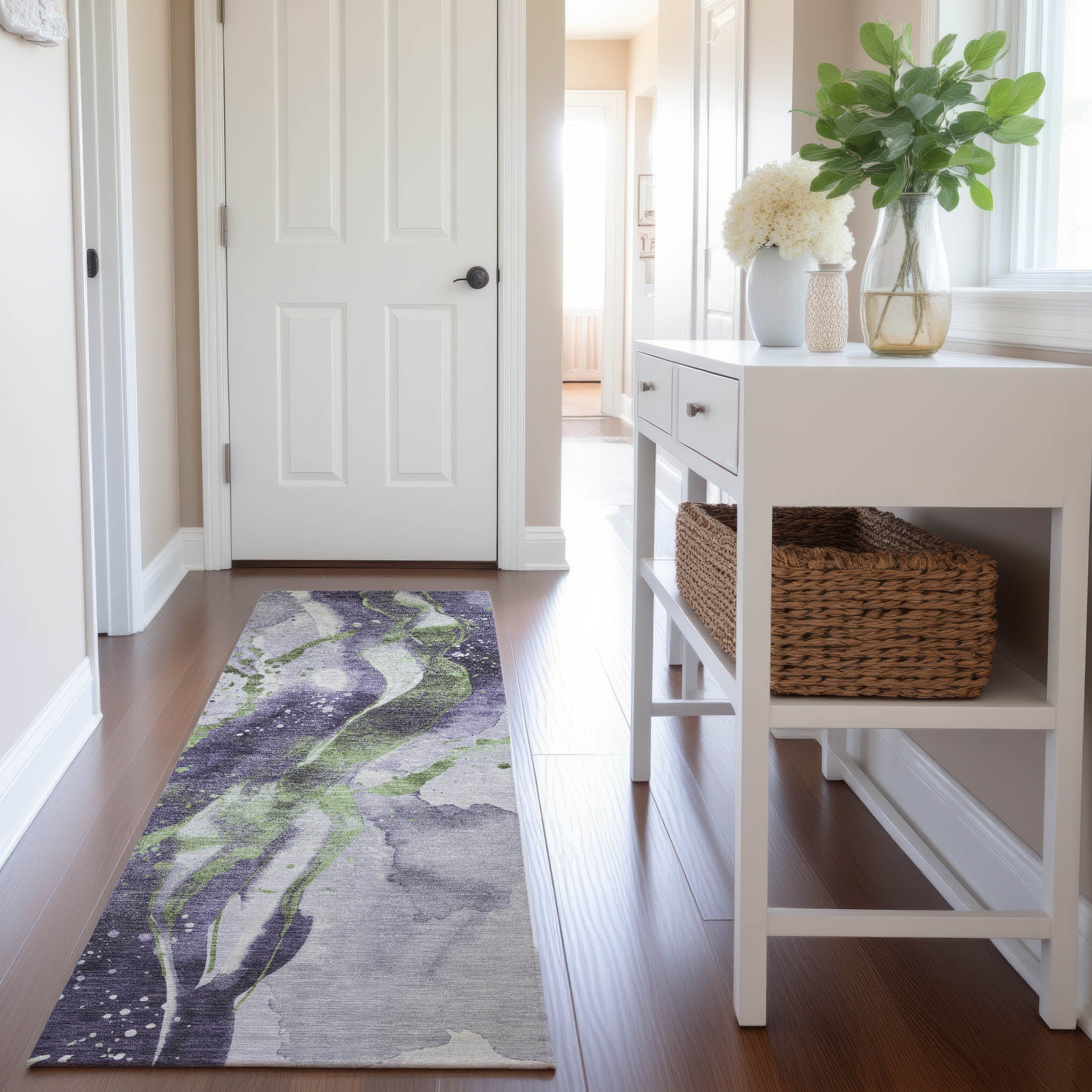 Mdina Machine Washable Transitional Purple Rug 2'3" x 7'6" #shape_Runner