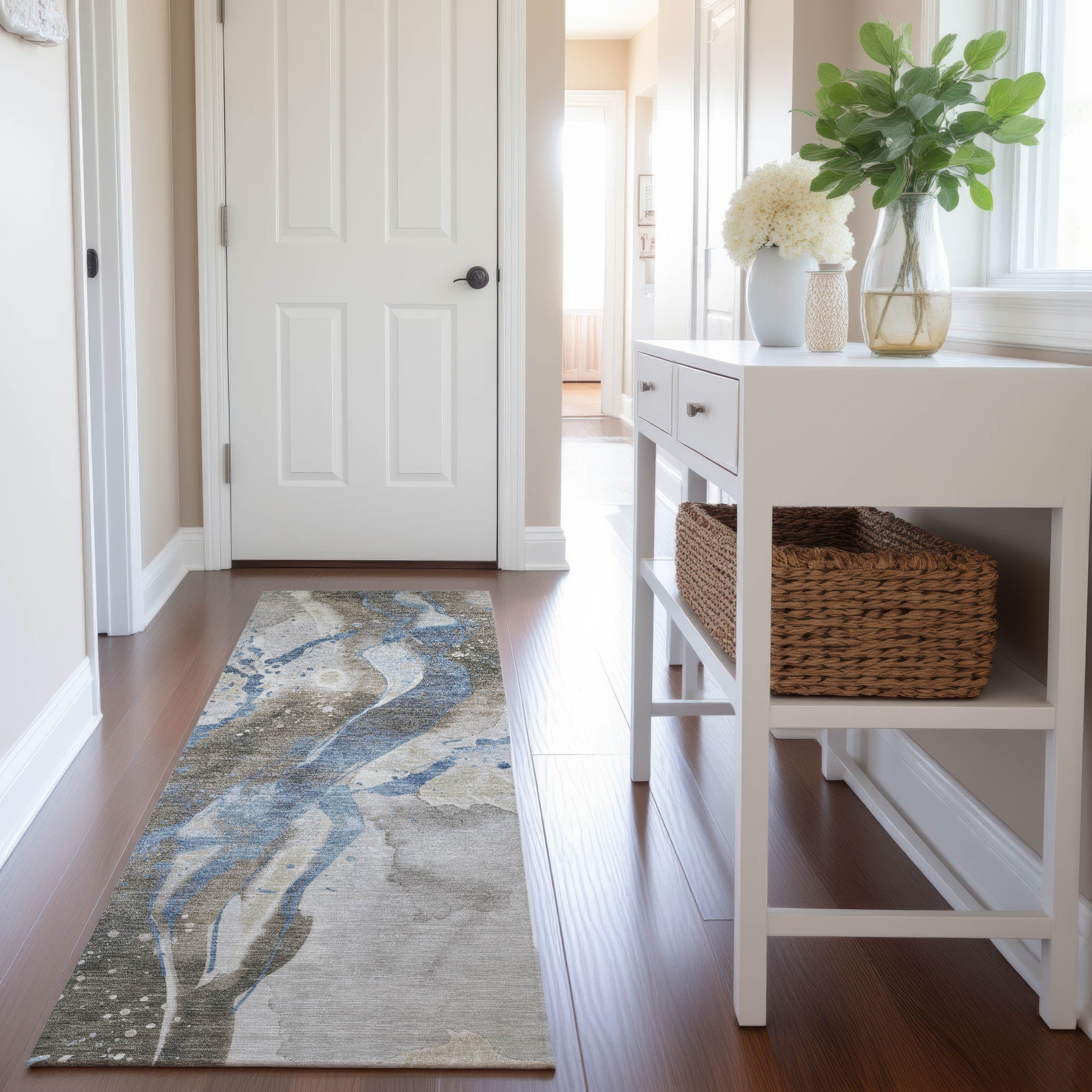Mdina Machine Washable Transitional Taupe Brown Rug 2'3" x 7'6" #shape_Runner