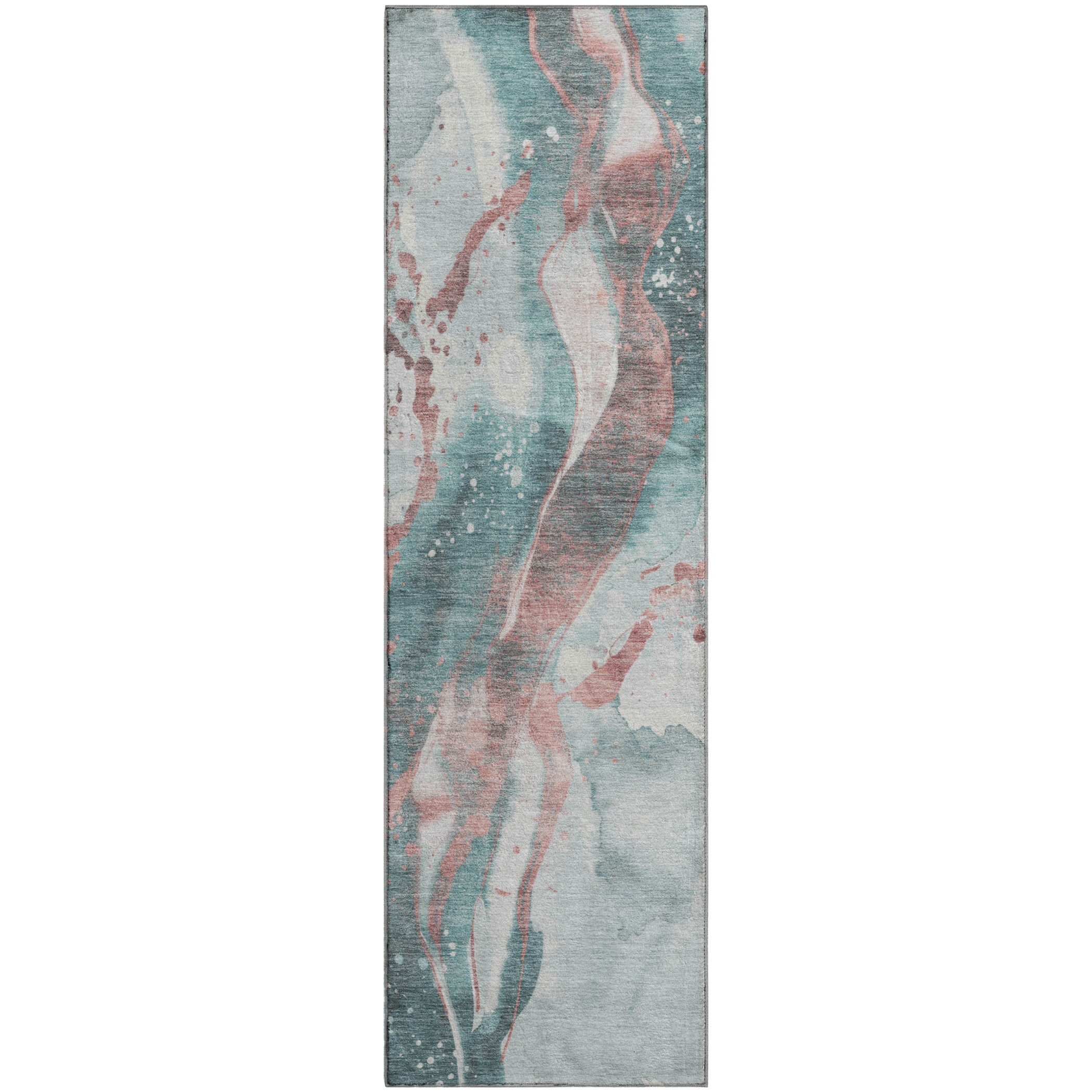 Mdina Machine Washable Transitional Teal Rug 2'3" x 7'6" #shape_Runner