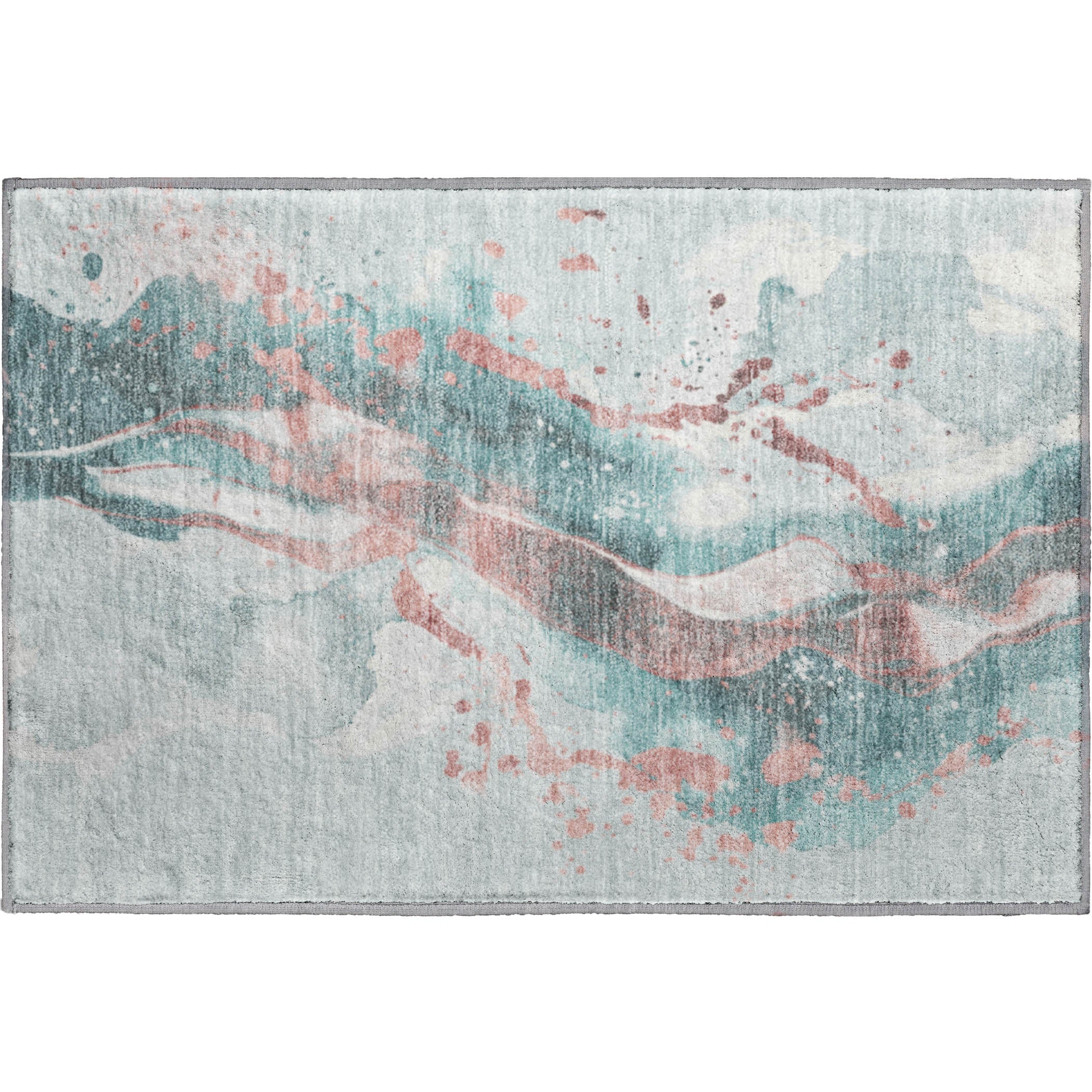 Mdina Machine Washable Transitional Teal Rug 1'8" x 2'6" #shape_Rectangle