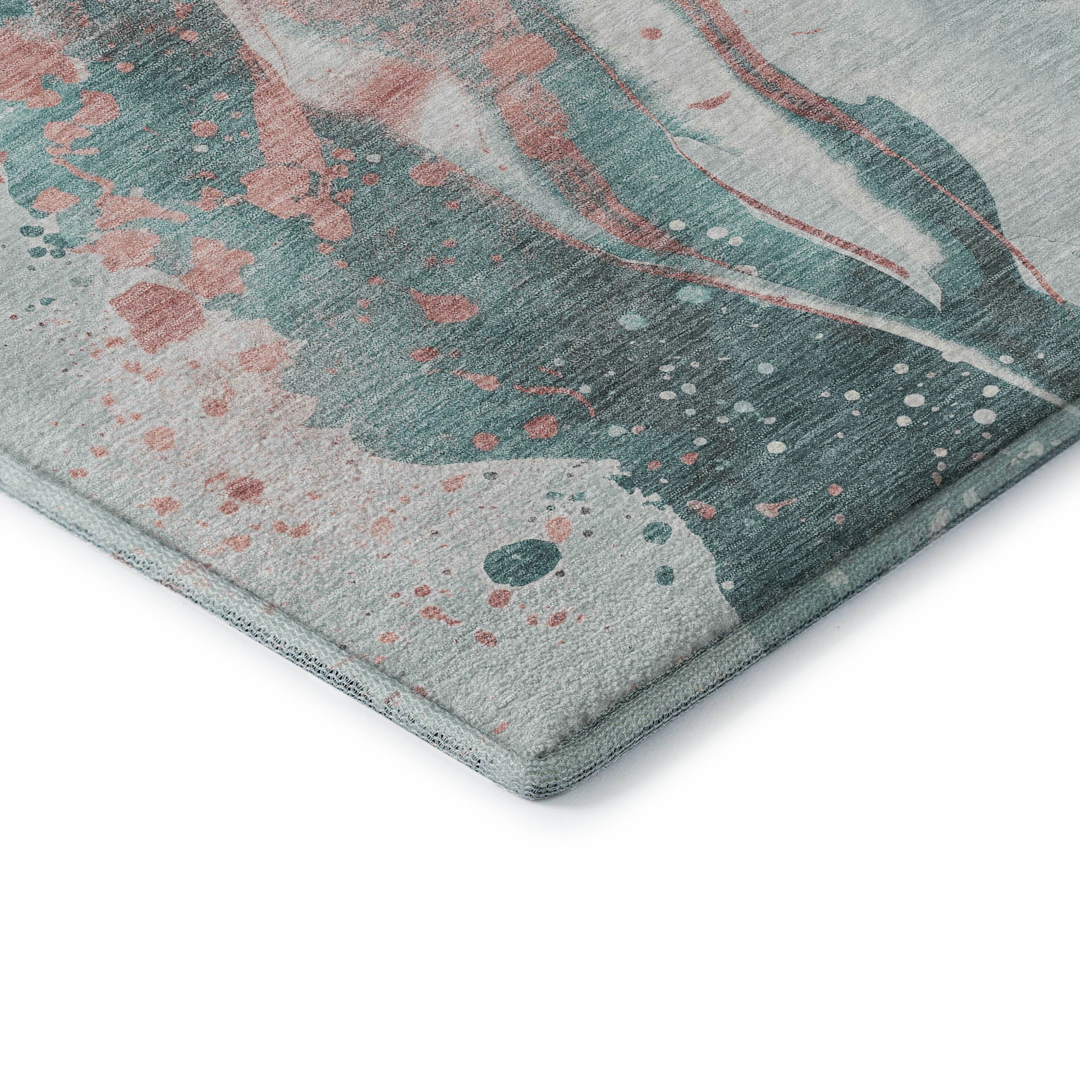 Mdina Machine Washable Transitional Teal Rug 1'8" x 2'6" #shape_Rectangle