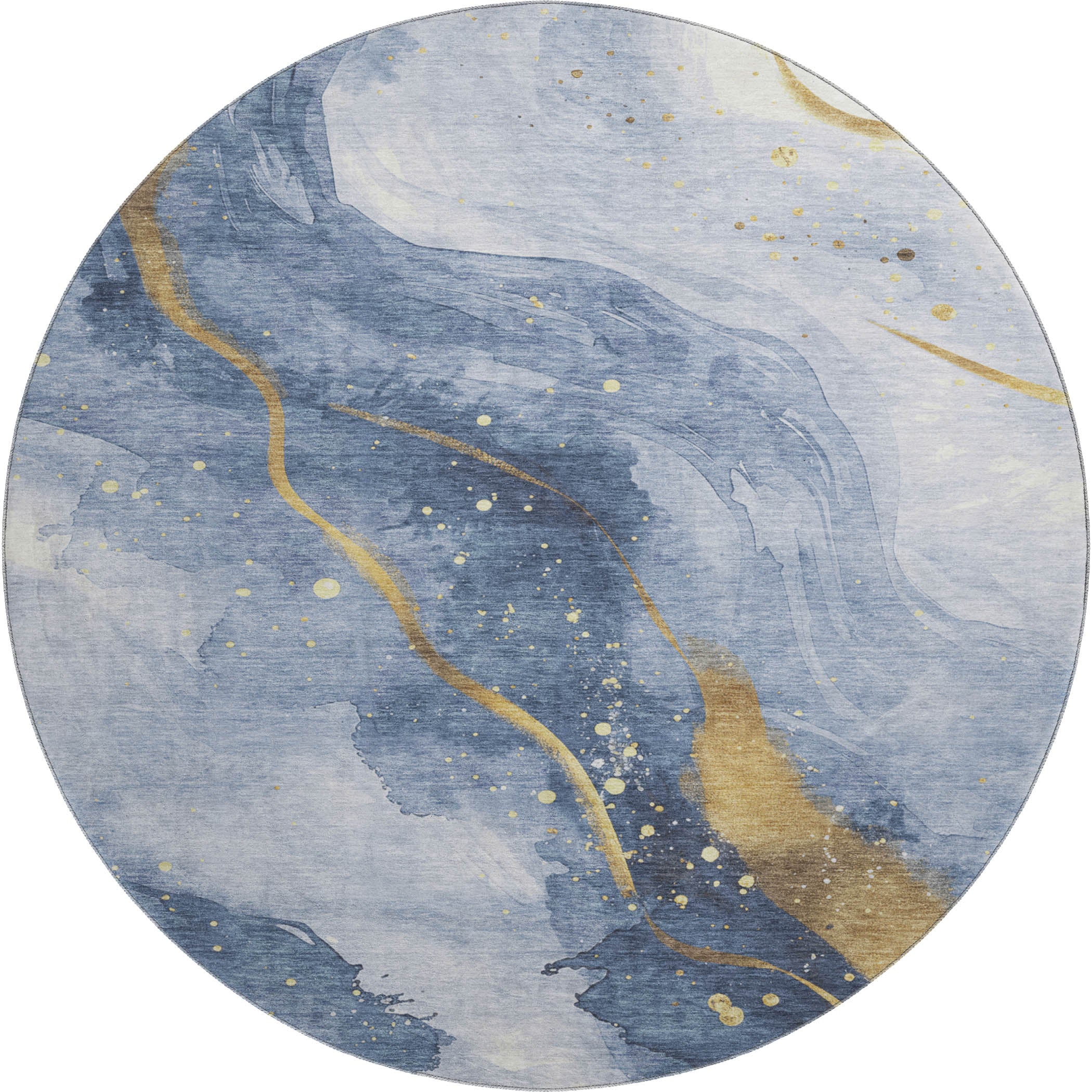 Seville Machine Washable Transitional Blue Rug 8' x 8' #shape_Round