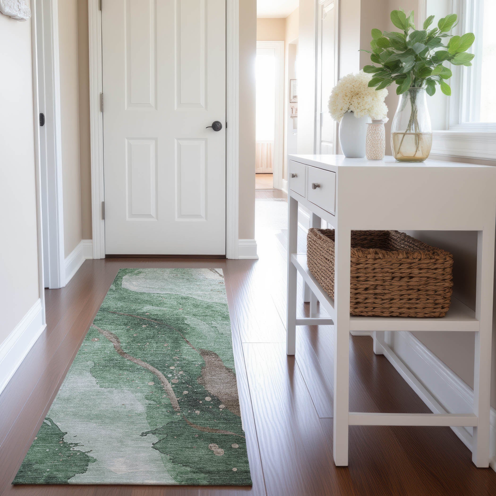 Seville Machine Washable Transitional Green Rug 2'3" x 7'6" #shape_Runner